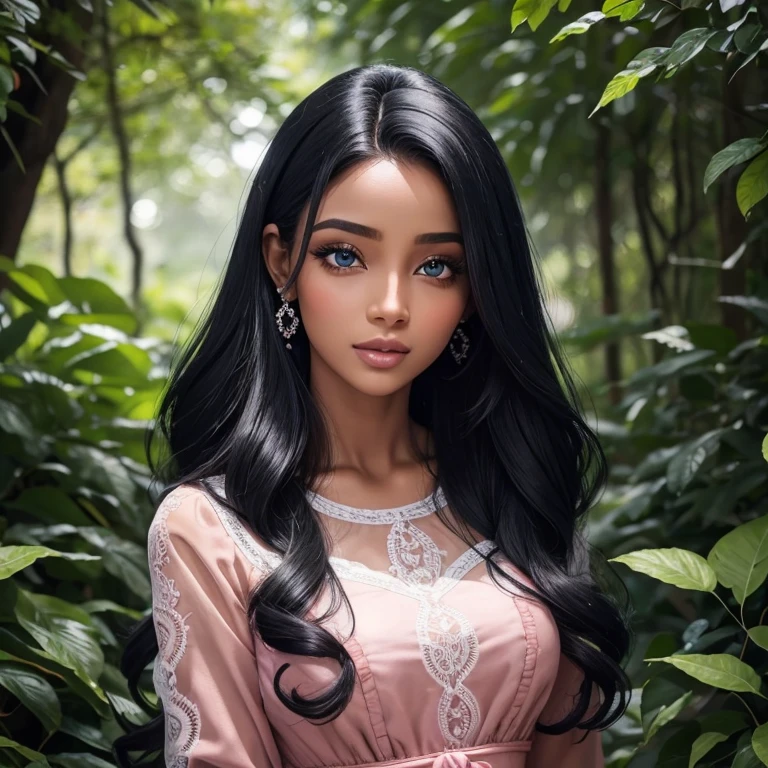 Mulher, cabelos negros, olhos azuis, vestido branco, bochechas rosadas, boca vermelha, perdida em uma floresta de dia, fluttering dress, cabelos ao vento, pele branca, cabelo preto, olho azul