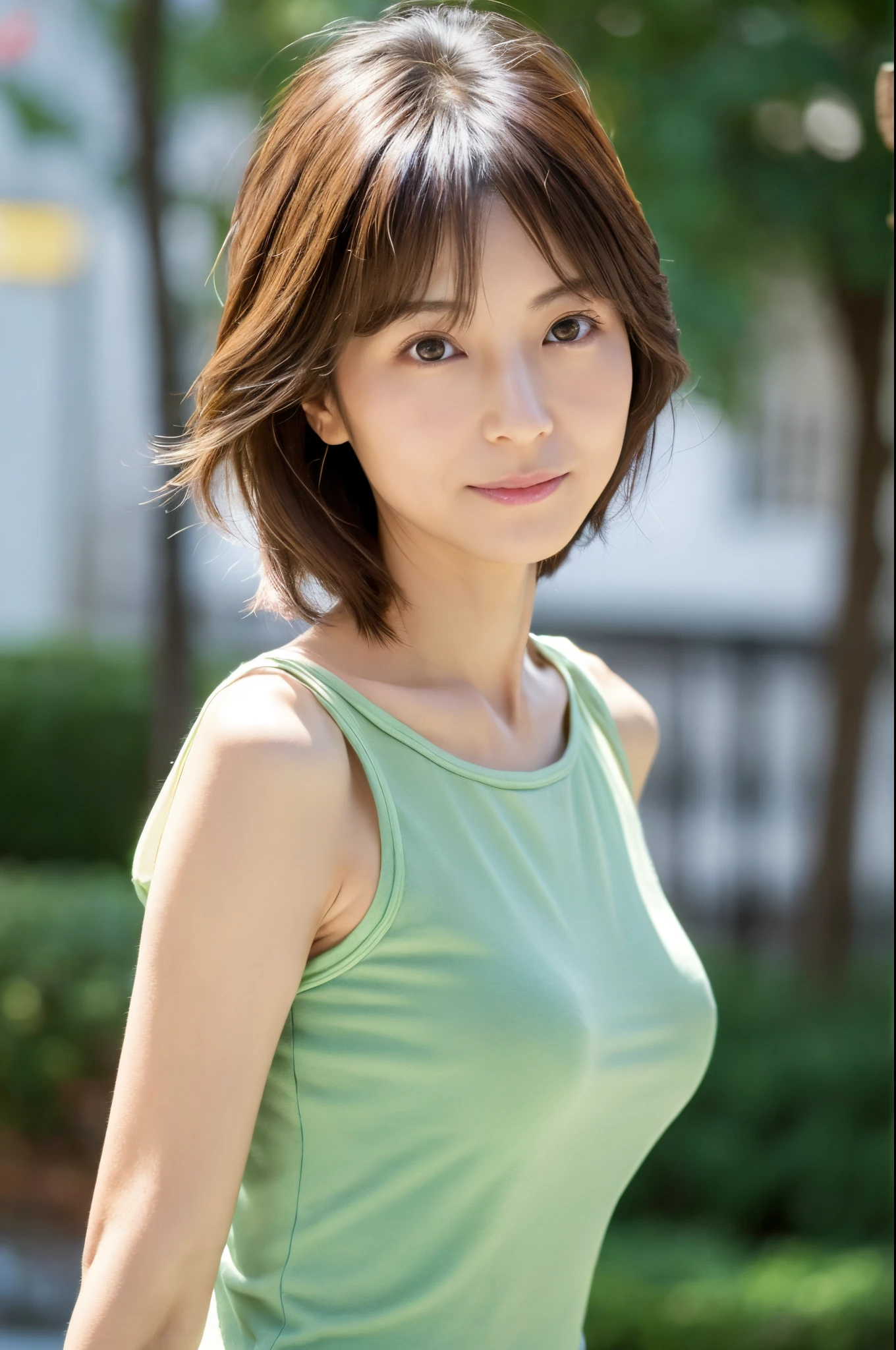 (High reality photograph, high resolusion, detailed face, detailed eyes) Skinny Japanese lady, 40 years old, wife, cute face, various face expression, solo:1, lovely body, skinny figure, medium breasts, various hair style, thin clothes, emphasizing very thin waist, looking back to the viewer, full-body photo