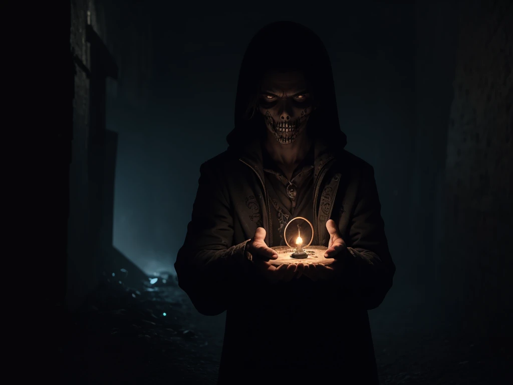 En un apocalipsis zombi, un grupo de no-muertos hambrientos rodea a un solitario superviviente, whose only hope of escape lies in a mysterious object that shines in his hand.
