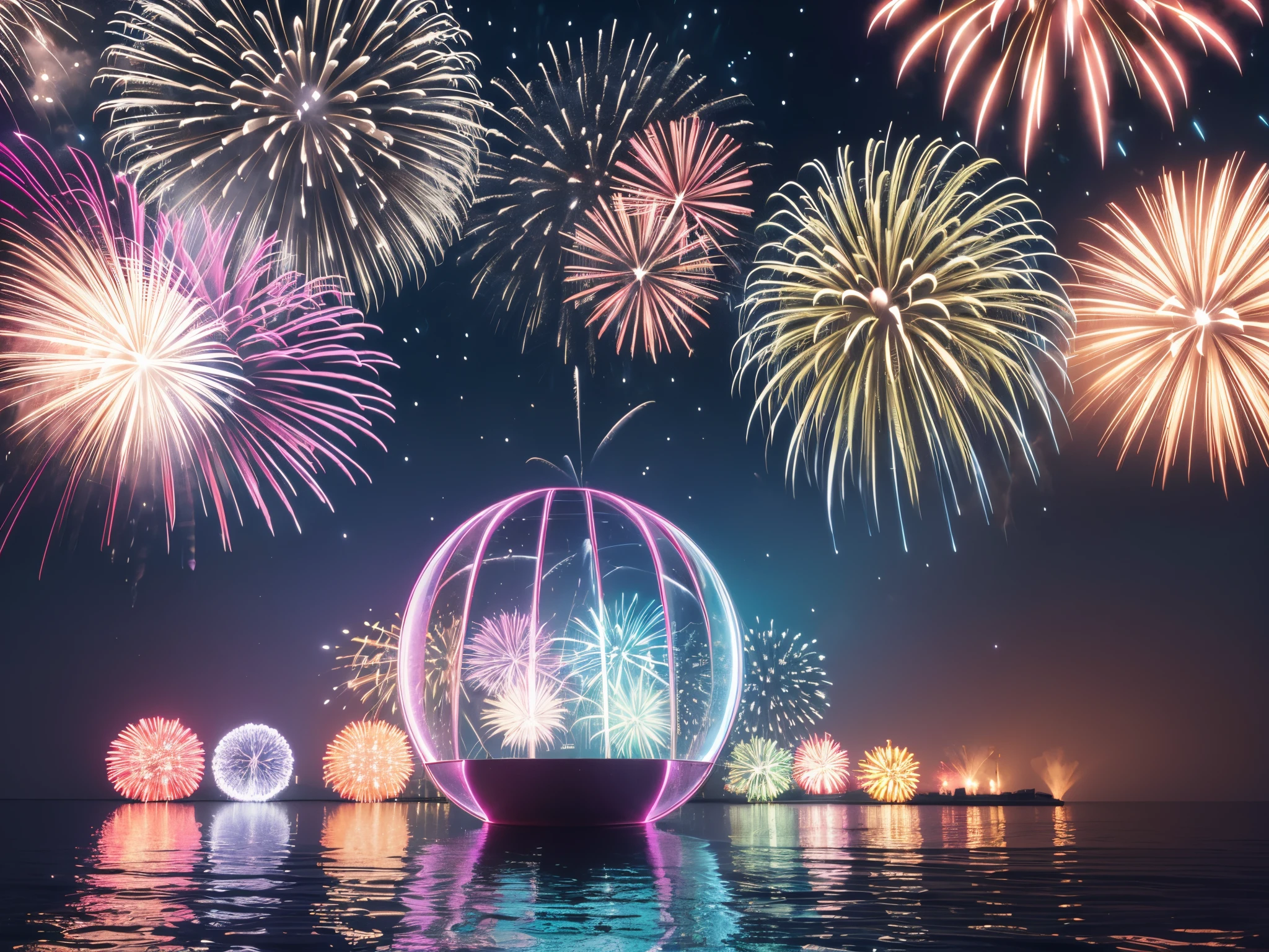 Imagine a whimsical wonderland where 3D fireworks trigger portals to alternate realities, each framed by swirling fractals that transport viewers through time. enormous tits