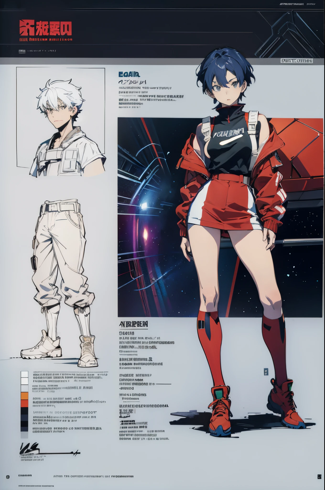 line-art, art book, design sheet, 8k, best quality, design, equipment design, Evangelion, eva, cowboy bebop, geometry, wearing Yeezy fashion, starwars