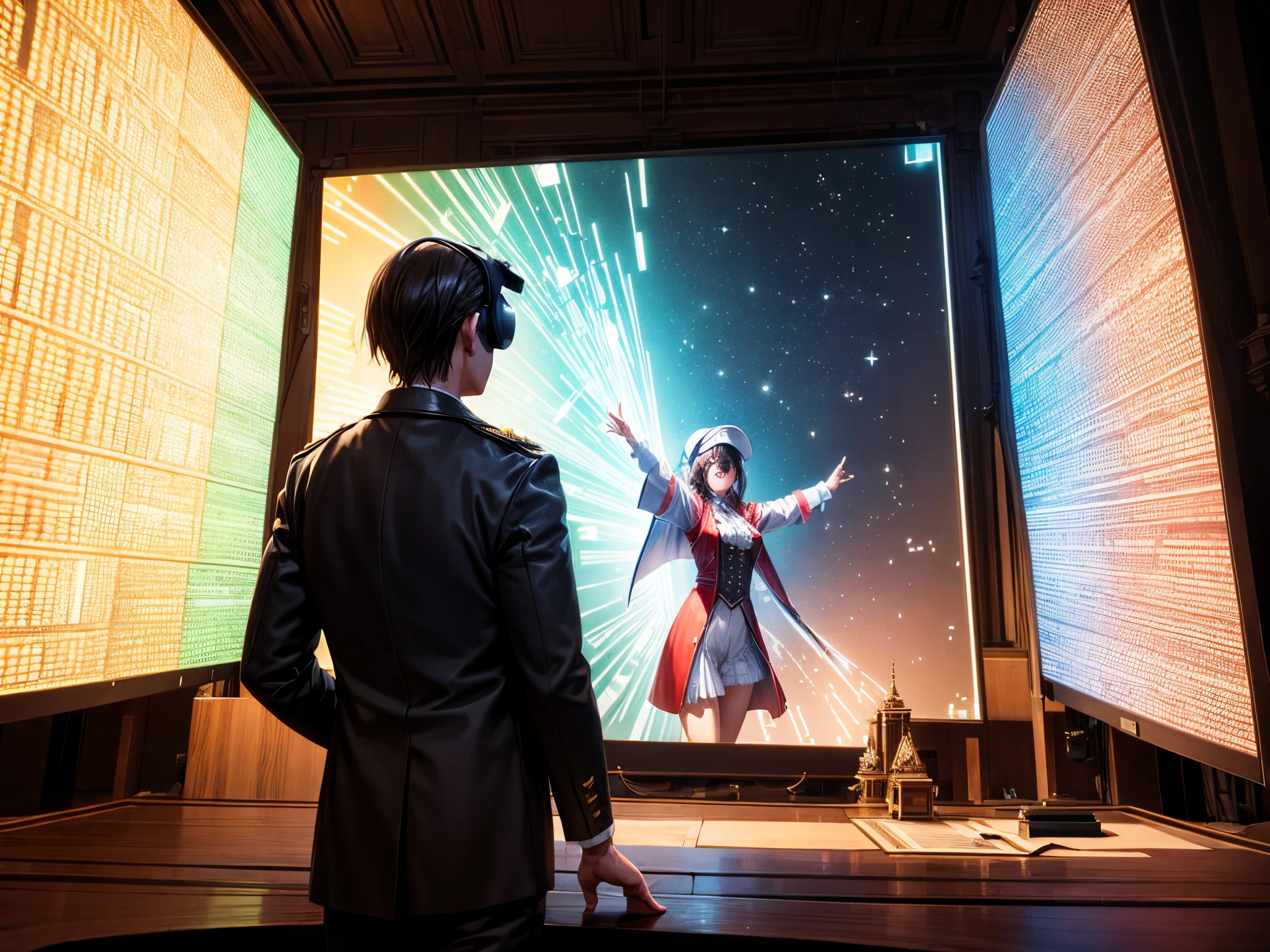 Immerse celebrants in a virtual reality experience where they witness the signing of the Declaration of Independence amidst fractal projections and interactive displays. Mega tits