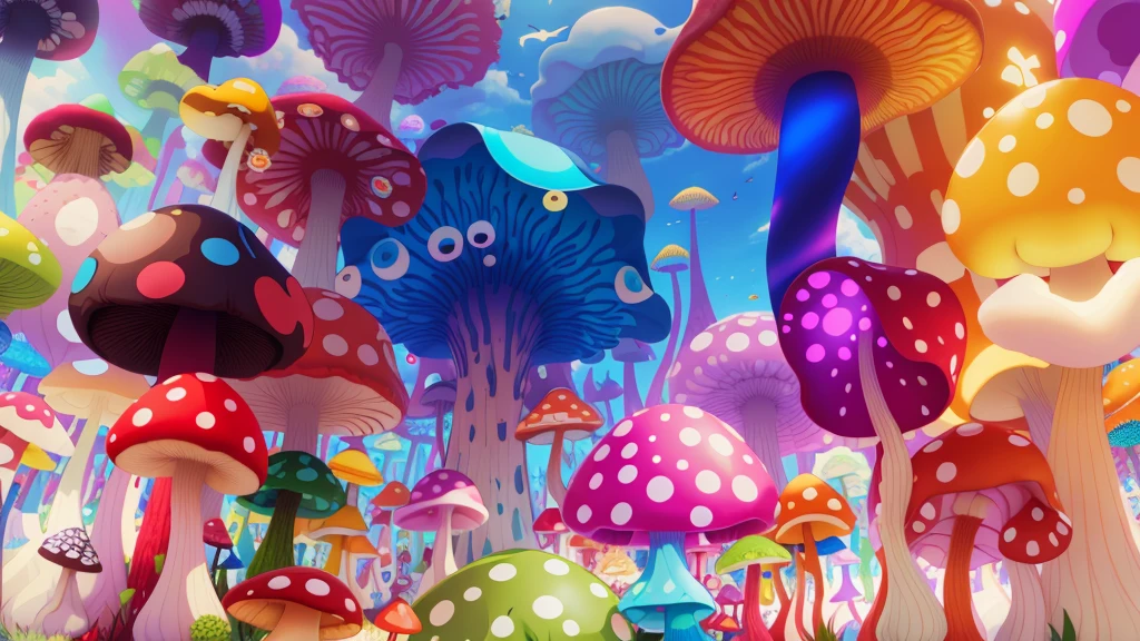 Light up the colorful large mushroom forest,World in a bottle