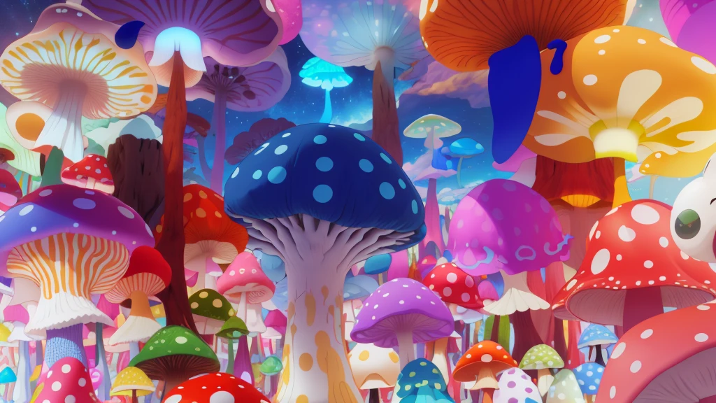 Light up the colorful large mushroom forest,World in a bottle