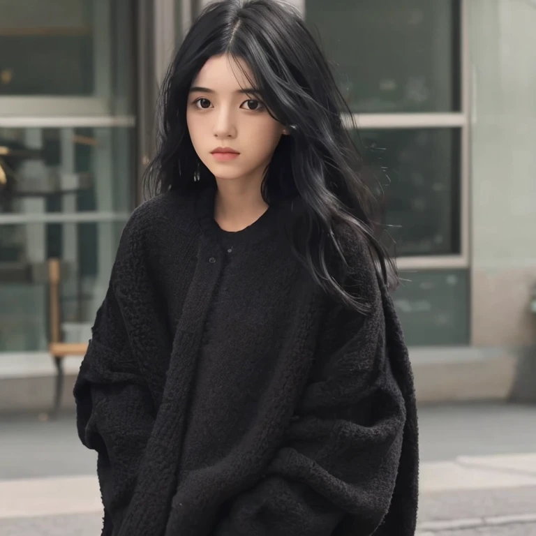 girl, black hair, long hair, wearing black