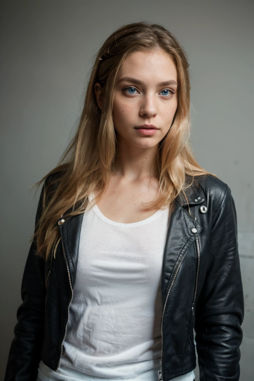 mulher, americana, 25 anos, pale skin and freckles, olhos cinzas, nariz delicado, soft and delicate lips, Cabelo blondie cinza longo e ondulados, sorriso meigo