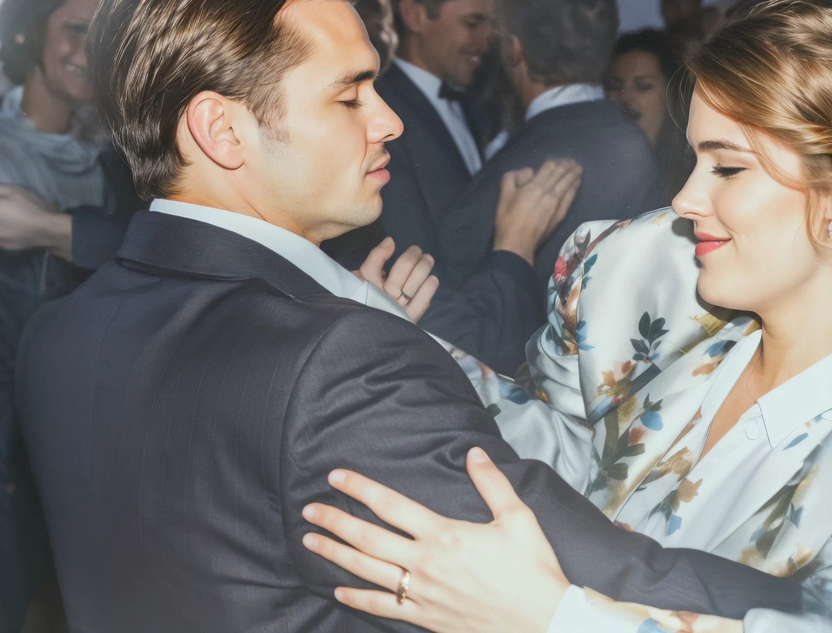 RAW photo, A man in a jacket dances with a woman in his arms, Maximum similarity, higly detailed, 8K UHD, hiquality