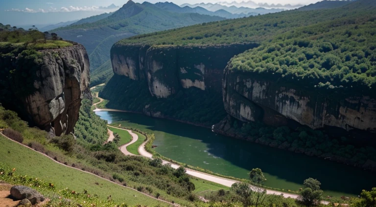 panoramic view of a mountain with a valley and some trees, landscape of africa, Paisagem do Sri Lanka, landscape view, " Aerial view of a mountain, ao longe uma colina rochosa, karst landscape ; Arremesso longo, paisagem rochosa, scenic full shot, amazing landscape in background, Planalto Rochoso, colinas rochosas, Foto tirada de longe