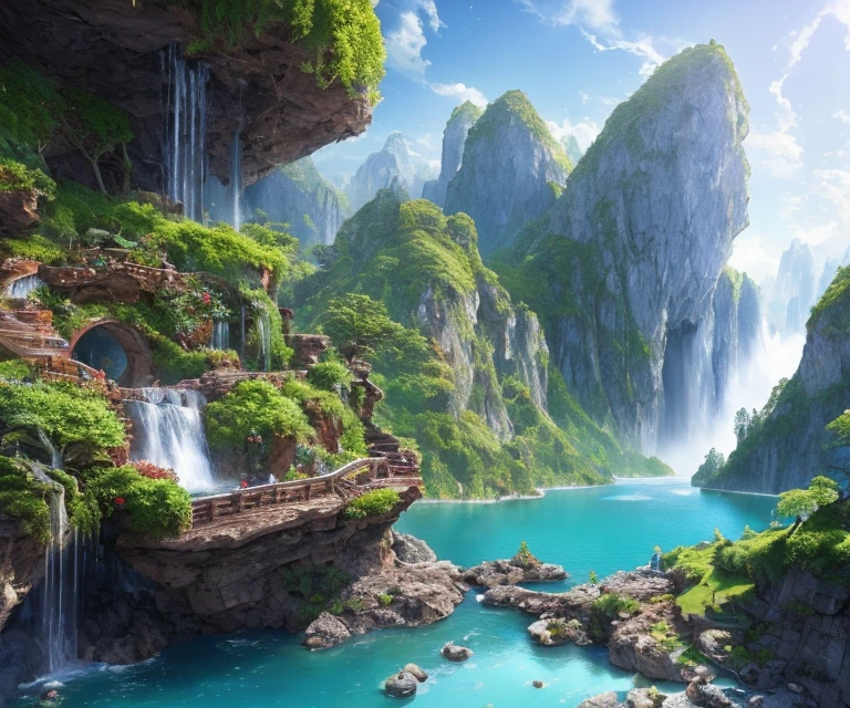 masterpiece, best quality, high quality, extremely detailed CG unity 8k wallpaper,
 no humans,
ground close up,

magma cavern,

water, tree, blue sky, waterfall, (cliff), nature, lake, river, depth of field, 
award winning photography, Bokeh, HDR, bloom, Chromatic Aberration, Photorealistic, extremely detailed, trending on artstation, trending on CGsociety, Intricate, High Detail, dramatic,