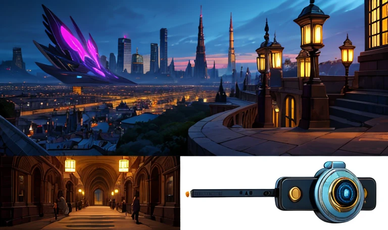 Modern city in a fantasy world, fantasy characters using modern technology like smartphones.