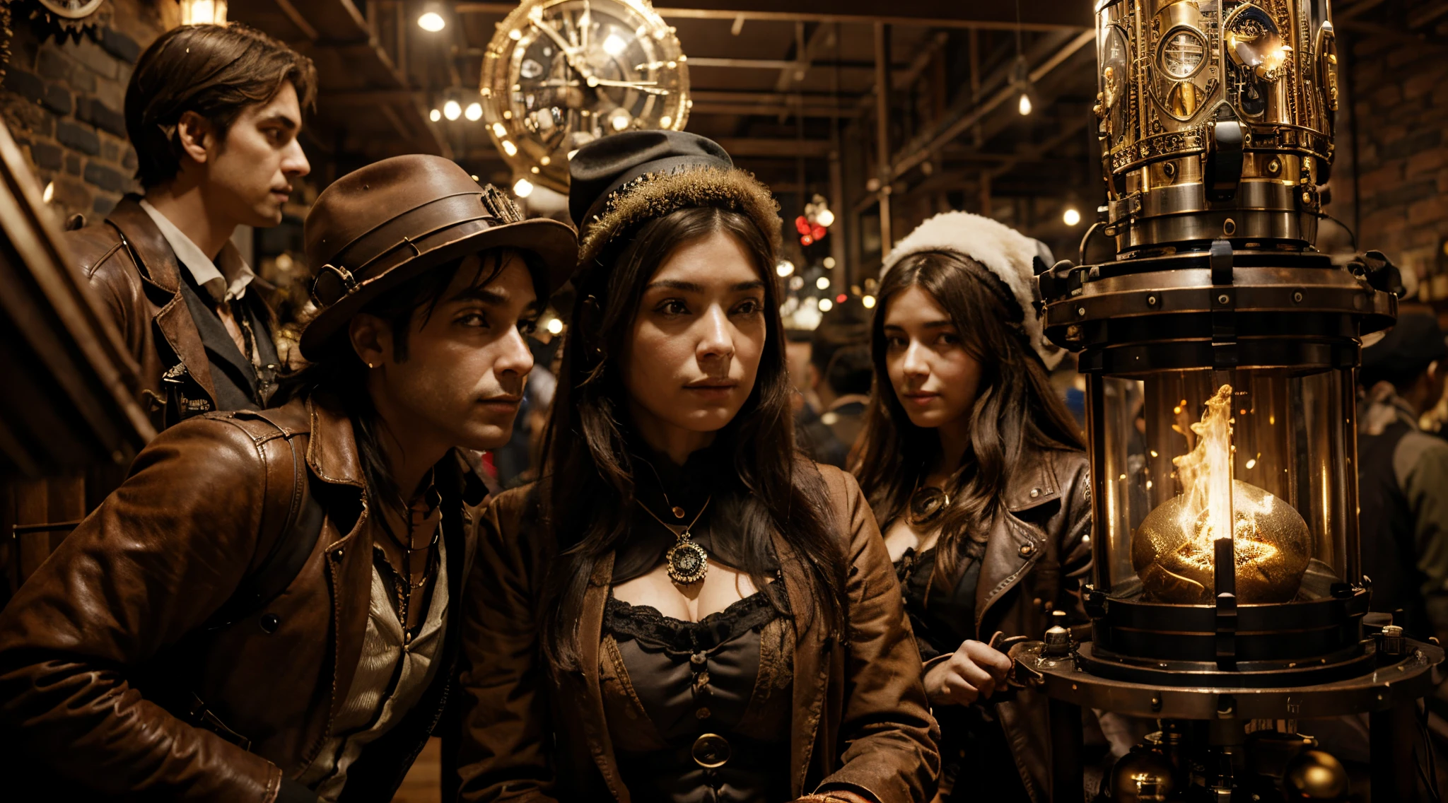 steampunk no dia de natal, concentration of many people, efeito ultra realista