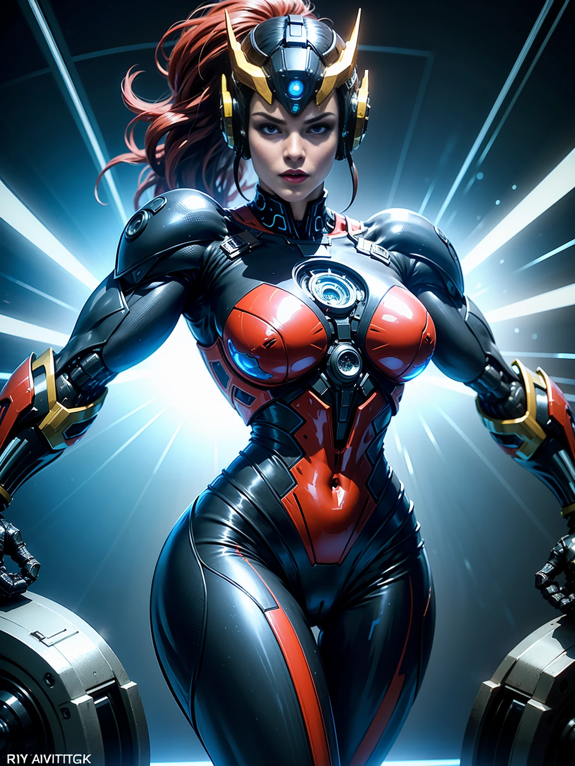 Cinematic, hyper-detailed, and insanely detailed, this artwork captures the essence of the girl with breathtaking beauty. The color grading is beautifully done, enhancing the overall cinematic feel. Unreal Engine brings her anatomic cybernetic muscle suit to life, appearing even more mesmerizing. With the use of depth of field (DOF), every detail is focused and accentuated, drawing attention to her eyes and the intricate design of the anatomic cybernetic muscle suit . The image resolution is at its peak, utilizing super-resolution technology to ensure every pixel is perfect. Cinematic lighting enhances her aura, while anti-aliasing techniques like FXAA and TXAA keep the edges smooth and clean. Adding realism to the anatomic cybernetic muscle suit, RTX technology enables ray tracing. Additionally, SSAO (Screen Space Ambient Occlusion) gives depth and realism to the scene, the girl's anatomic cybernetic muscle suit become even more convincing. In the post-processing and post-production stages, tone mapping enhances the colors, creating a captivating visual experience. The integration of CGI (Computer-Generated Imagery) and VFX (Visual Effect brings out the anatomic cybernetic muscle suit's intricate features in a seamless manner. SFX (Sound Effects) complement the visual artistry, immersing the viewer further into this fantastic world. The level of detail is awe-inspiring, with intricate elements meticulously crafted, the artwork hyper maximalist and hyper-realistic. Volumetric effects add depth and dimension, and the photorealism is unparalleled. The image is rendered in 8K resolution, ensuring super-detailed visuals. The volumetric lightning adds a touch of magic, highlighting her beauty and the aura of her anatomic cybernetic muscle suit in an otherworldly way. High Dynamic Range (HDR) technology makes the colors pop, adding richness to the overall composition. Ultimately, this artwork presents an unreal portrayal of a super muscled cybernetic female android
