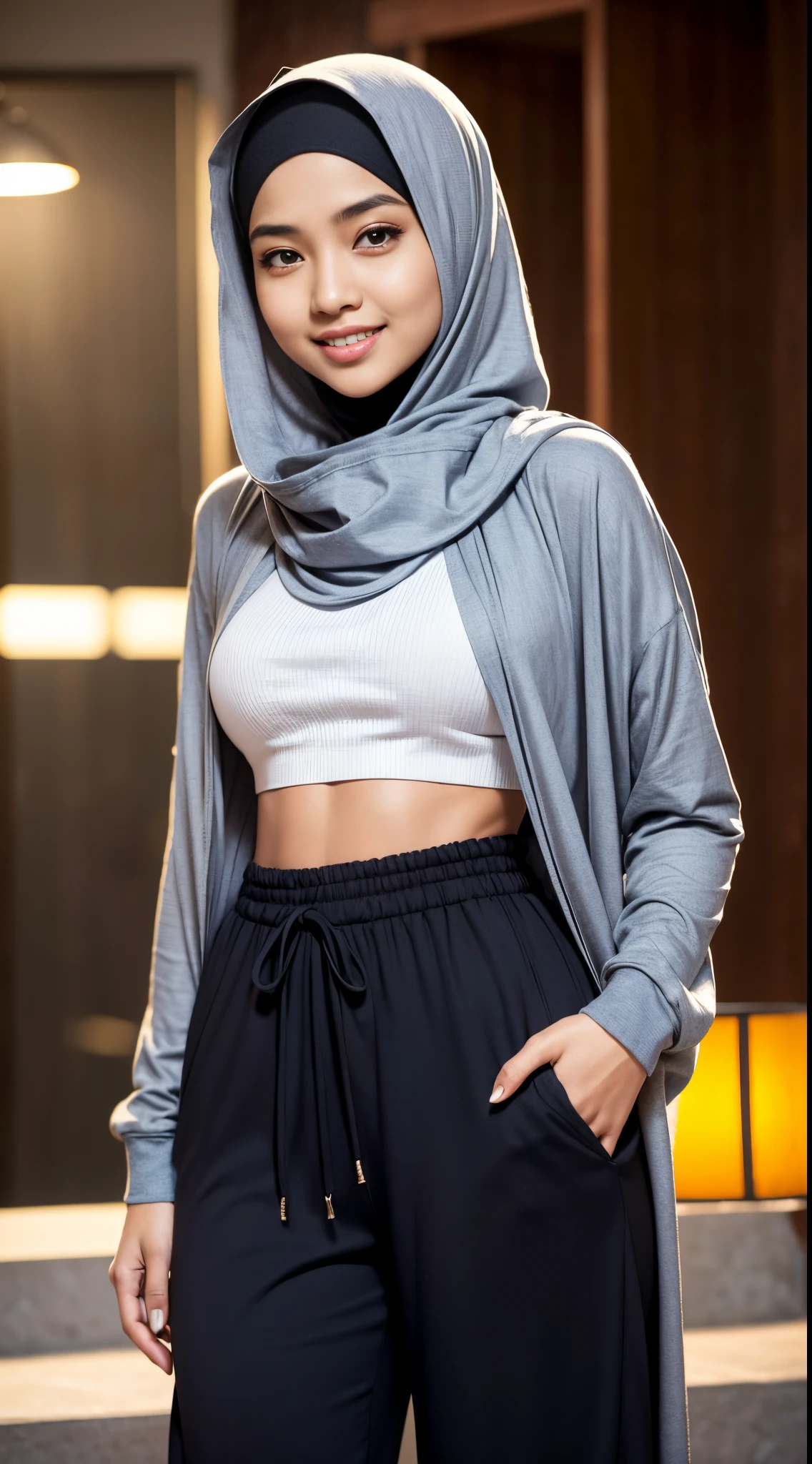 1girl, busty body, (((white hijab))), (long hijab, full hijab, close hijab), BREAK,
((lormal breast, white tracksuits, close shirt, long sleeve)),
BREAK,
((long skirt, stand up))

(Masterpiece), (((best quality, highly detailed, face and skin, realistic photo)), ((expressive eyes, perfect face, detailed lips, detailed hands, detailed fingers, beautiful face, cute, smile)), ((gym, sports venue))