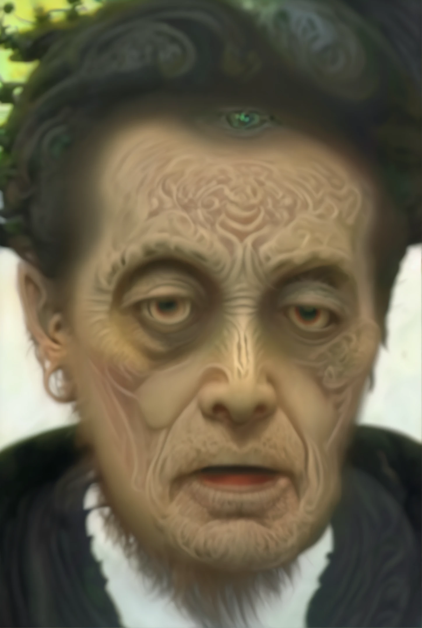 There is a digital painting of a man with a strange face., Grandma Weatherwax, Ugly woman, Digital Art, Digital Art, Goblin Female Portrait, digital painted, drawn with photoshop, Zoom out of the duke's portrait, inspired by Anna Füssli, Inspired by Heinrich Maria Davlinghausen, a portrait of a hyperdetailed, highly detailed vfx portrait