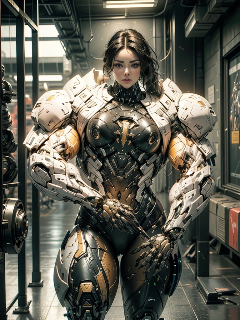 Cinematic, hyper-detailed, and insanely detailed, this artwork captures the essence of the girl with breathtaking beauty. The color grading is beautifully done, enhancing the overall cinematic feel. Unreal Engine brings her anatomic cybernetic muscle suit to life, appearing even more mesmerizing. With the use of depth of field (DOF), every detail is focused and accentuated, drawing attention to her eyes and the intricate design of the anatomic cybernetic muscle suit . The image resolution is at its peak, utilizing super-resolution technology to ensure every pixel is perfect. Cinematic lighting enhances her aura, while anti-aliasing techniques like FXAA and TXAA keep the edges smooth and clean. Adding realism to the anatomic cybernetic muscle suit, RTX technology enables ray tracing. Additionally, SSAO (Screen Space Ambient Occlusion) gives depth and realism to the scene, the girl's anatomic cybernetic muscle suit become even more convincing. In the post-processing and post-production stages, tone mapping enhances the colors, creating a captivating visual experience. The integration of CGI (Computer-Generated Imagery) and VFX (Visual Effect brings out the anatomic cybernetic muscle suit's intricate features in a seamless manner. SFX (Sound Effects) complement the visual artistry, immersing the viewer further into this fantastic world. The level of detail is awe-inspiring, with intricate elements meticulously crafted, the artwork hyper maximalist and hyper-realistic. Volumetric effects add depth and dimension, and the photorealism is unparalleled. The image is rendered in 8K resolution, ensuring super-detailed visuals. The volumetric lightning adds a touch of magic, highlighting her beauty and the aura of her anatomic cybernetic muscle suit in an otherworldly way. High Dynamic Range (HDR) technology makes the colors pop, adding richness to the overall composition. Ultimately, this artwork presents an unreal portrayal of a super muscled cybernetic female android
