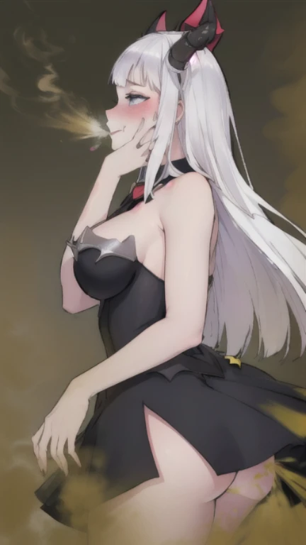 ((alice)),((white hair)),(black dress),((velocity)),Yellow smoke,Attacked by farts, (((Women bow)),velocity,(Yellow smoke is rising),; hell)),((One Woman)),((A girl smells a fart and chuckle)),((fart while bow)),(farting in hell),((blushinasterpiece:1.2、top-quality)、(the Extremely Detailed CG Unity 8K Wallpapers、ultra-detailliert、Best Shadows)、(细致背景)、(The best lighting、extremely delicate and beautiful)、depth of fields、1girl in、独奏 ,looking arround her,Ephemeral,,(),()),((((Girl is embarassed when she smells the bad smell of farts)))),((((profile facing diagonally)))),((i'I closed my mouth with hand feel embarassed...)),(()),((embarassing look)),(()),((massive fart)),(())