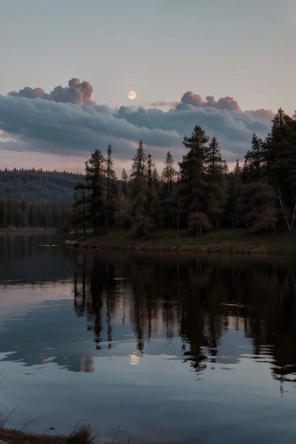Moon floating lake trees