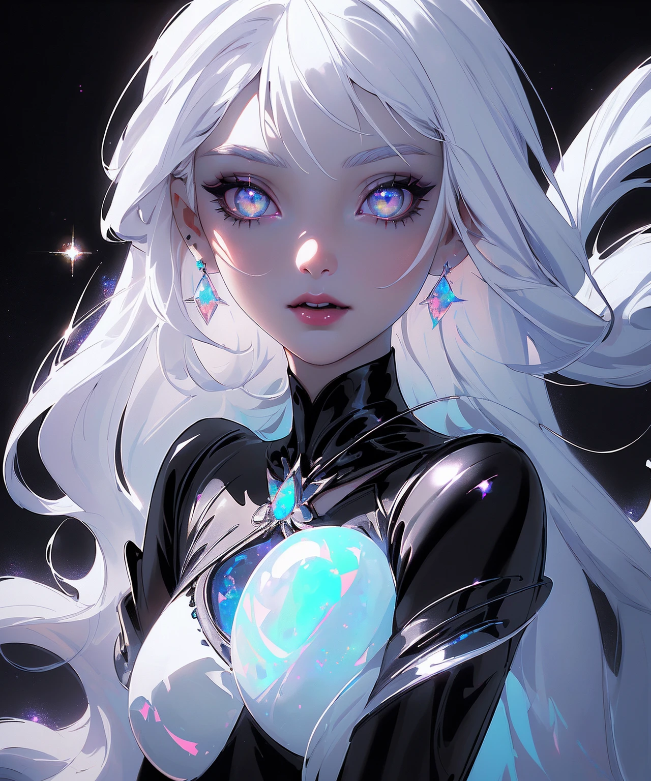 ((masterpiece))、((Highest quality))、((Realistic feel))、((Starry Sky:1.6))、Pitch Black、Deep in the forest、Moonlight shines、Immersion、Cool blue shade、1People Girls、The sky is high、Dim and dim、High Contrast、Super beautiful graphics