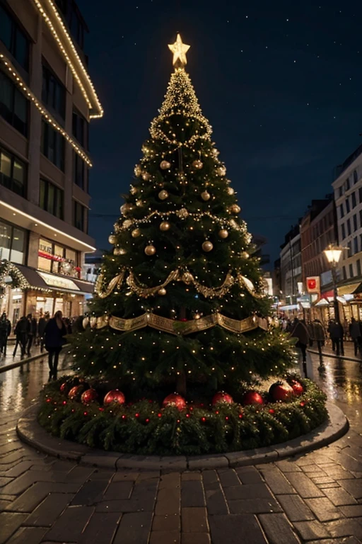 city with christmas decoration, Decorated Christmas Tree, noite, abstrato