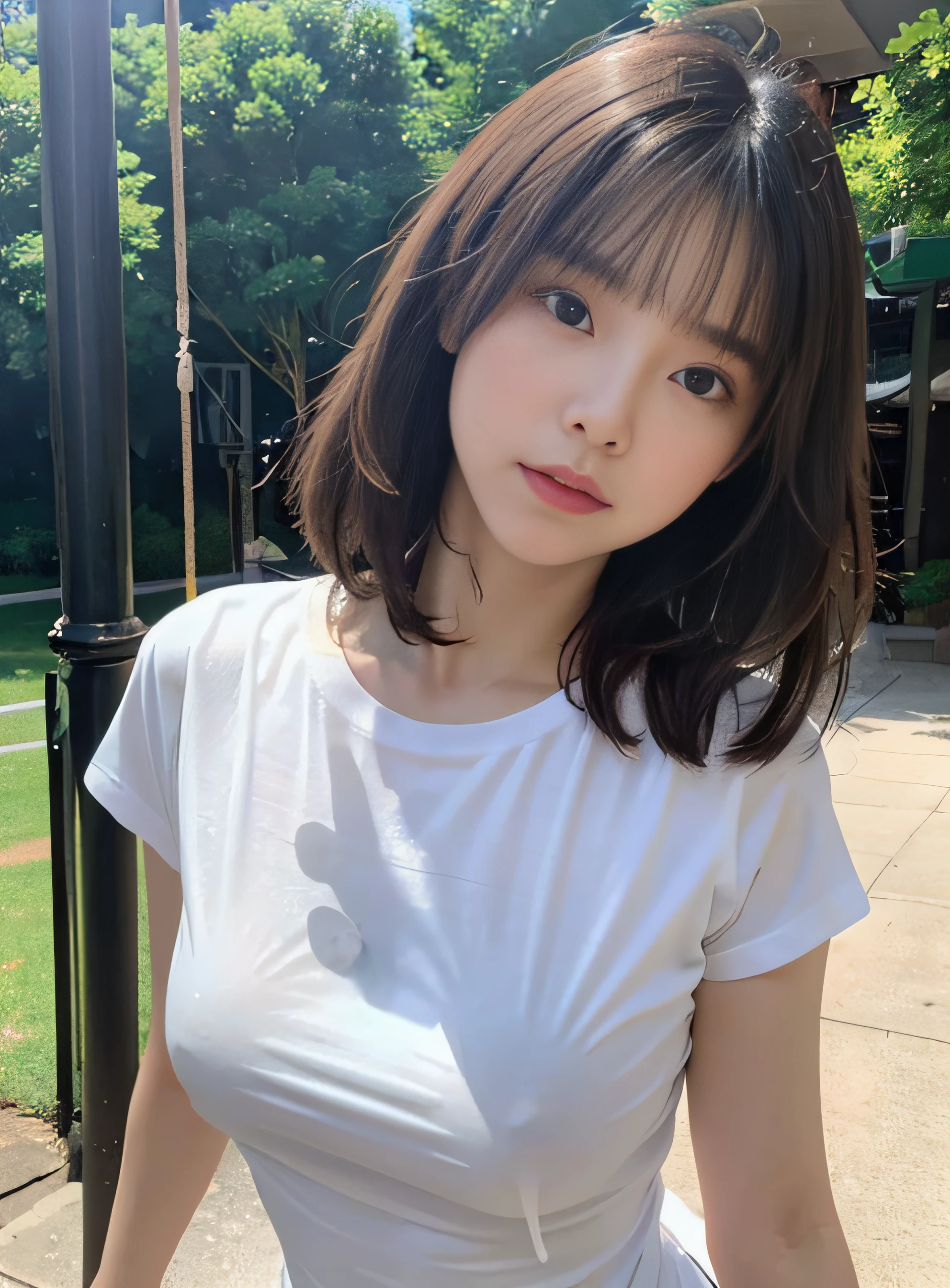 a 、Lori、15yo stud、Colossal tite breasts、Big ass、Tight T-shirt、erotic t-shirt、legs are long、The constriction is amazing、FULL BODYSHOT、a park、swing、stroll、naturey、the woods、Elegance、seduce sexy、Seductive face、Close up looking at camera