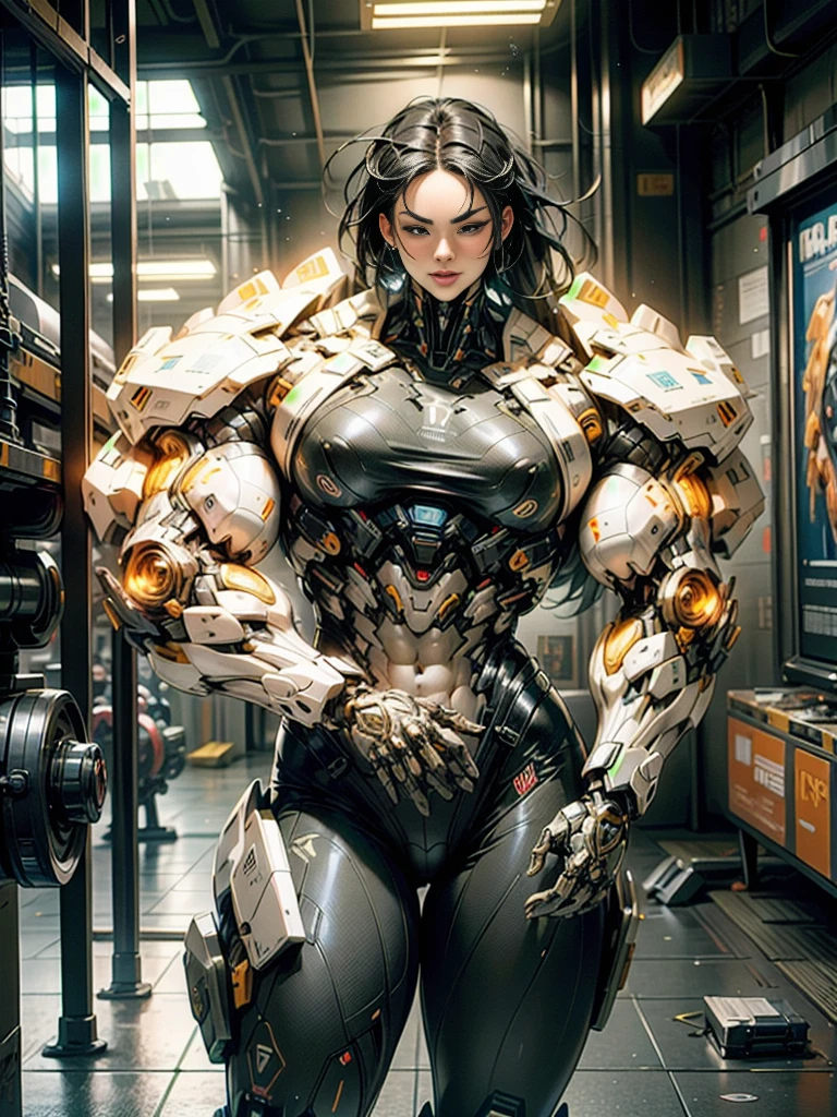 Cinematic, hyper-detailed, and insanely detailed, this artwork captures the essence of megan fox with breathtaking beauty. The color grading is beautifully done, enhancing the overall cinematic feel. Unreal Engine brings her anatomic cybernetic muscle suit to life, appearing even more mesmerizing. With the use of depth of field (DOF), every detail is focused and accentuated, drawing attention to her eyes and the intricate design of the anatomic cybernetic muscle suit . The image resolution is at its peak, utilizing super-resolution technology to ensure every pixel is perfect. Cinematic lighting enhances her aura, while anti-aliasing techniques like FXAA and TXAA keep the edges smooth and clean. Adding realism to the anatomic cybernetic muscle suit, RTX technology enables ray tracing. Additionally, SSAO (Screen Space Ambient Occlusion) gives depth and realism to the scene, the girl's anatomic cybernetic muscle suit become even more convincing. In the post-processing and post-production stages, tone mapping enhances the colors, creating a captivating visual experience. The integration of CGI (Computer-Generated Imagery) and VFX (Visual Effect brings out the anatomic cybernetic muscle suit's intricate features in a seamless manner. SFX (Sound Effects) complement the visual artistry, immersing the viewer further into this fantastic world. The level of detail is awe-inspiring, with intricate elements meticulously crafted, the artwork hyper maximalist and hyper-realistic. Volumetric effects add depth and dimension, and the photorealism is unparalleled. The image is rendered in 8K resolution, ensuring super-detailed visuals. The volumetric lightning adds a touch of magic, highlighting her beauty and the aura of her anatomic cybernetic muscle suit in an otherworldly way. High Dynamic Range (HDR) technology makes the colors pop, adding richness to the overall composition. Ultimately, this artwork presents an unreal portrayal of a super muscled cybernetic female android