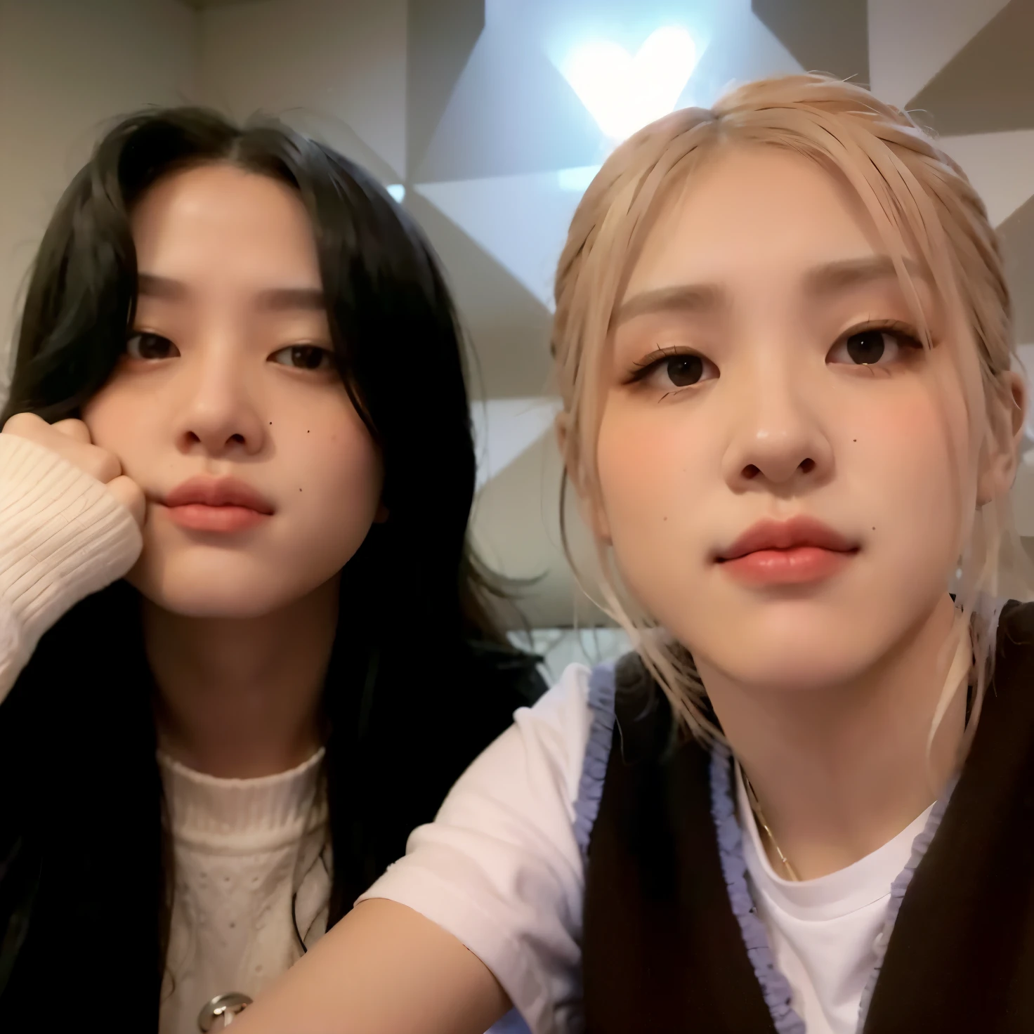 Two women sitting next to each other in a room, Parque Roseanne de Blackpink, Jossi de Blackpink, foto de perfil, dos veces, # Oc, #Oc, rosa negro, inspirado por Wang Duo, Jaeyeon Nam, Iu, Jinyoung Shin, JIA, Retrato de Jossi de Blackpink, con hiedra, 😭 🤮 💕 🎀, they are close to each other