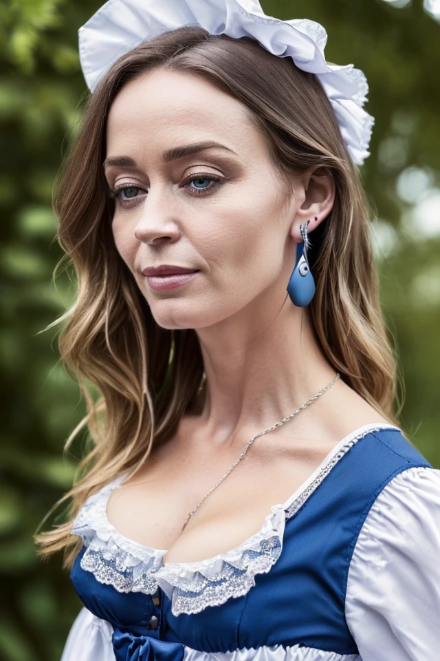 Emily Blunt, Spaltung, (plump breasts), 4K, beautiful, Blick auf den Betrachter, verschiedene erotische Modelpositionen, (*Villa* crowded with people:1.3),NSFW, (((KopfschusREAKING French Maid, Dienstmagd, Maid Uniform, (Schminke), ((Spaltung)), BRECHEN mittleres Haar, blaue Edelsteinohrringe, blasse Haut, helle Haut, white skin, BRECHEN