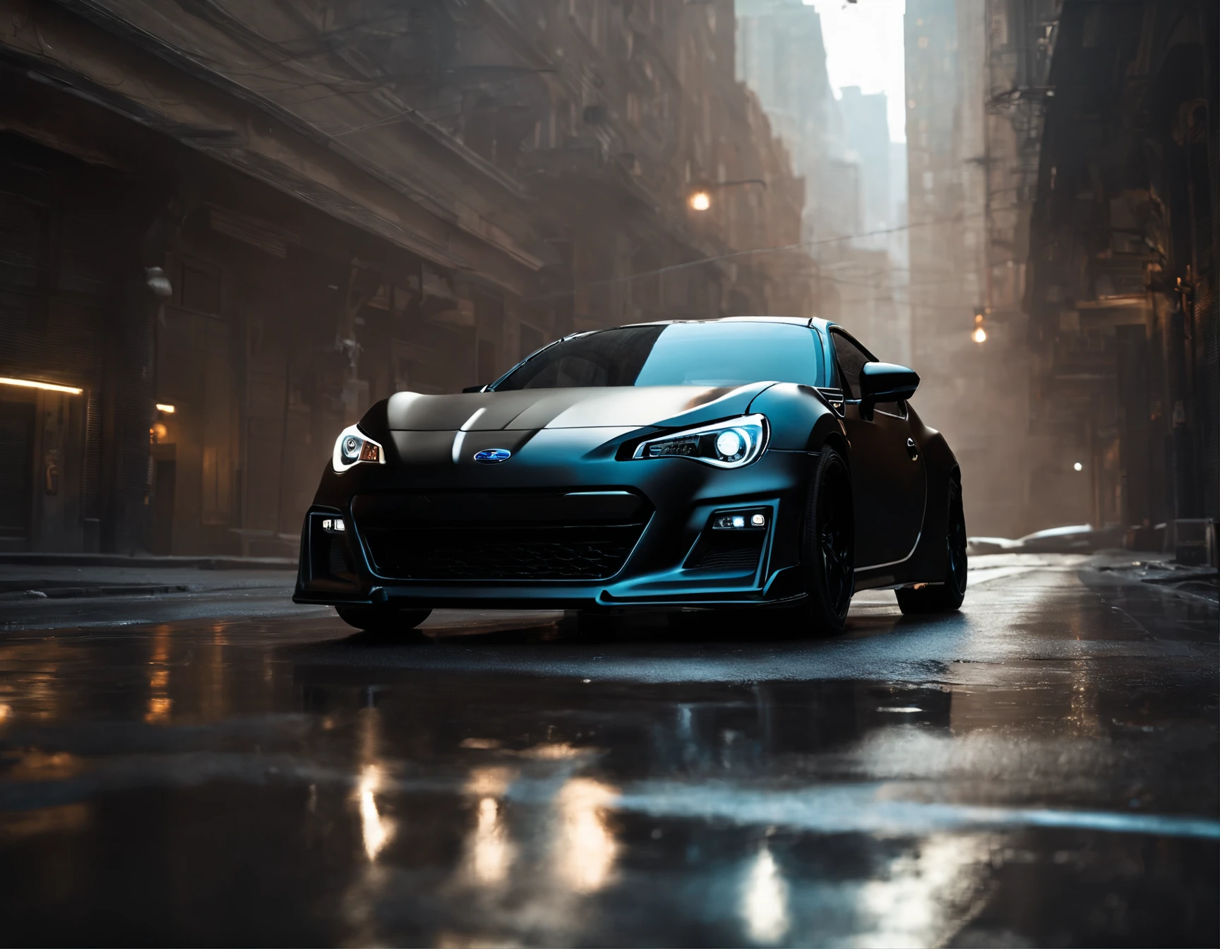 subaru brz if batman owned it, blackout full black car jdm modded out badass looking, 8k, 4k, hd, full quality, ultra quality, 6k, cinematic, 4k, epic Steven Spielberg movie still, sharp focus, emitting diodes, smoke, artillery, sparks, racks, system unit, motherboard, by pascal blanche rutkowski repin artstation hyperrealism painting concept art of detailed character design matte painting, 4 k resolution blade runner