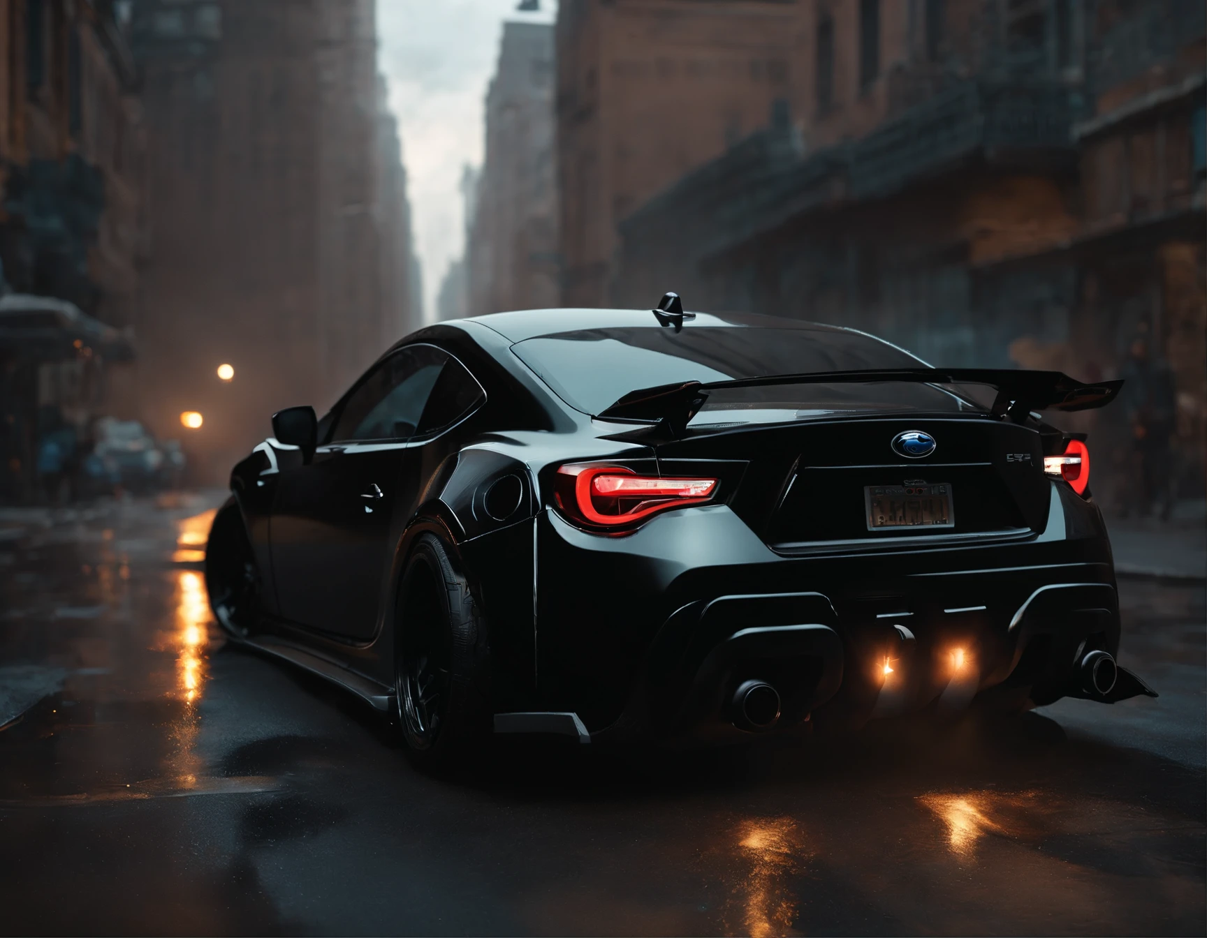 subaru brz if batman owned it, blackout full black car jdm modded out badass looking, 8k, 4k, hd, full quality, ultra quality, 6k, cinematic, 4k, epic Steven Spielberg movie still, sharp focus, emitting diodes, smoke, artillery, sparks, racks, system unit, motherboard, by pascal blanche rutkowski repin artstation hyperrealism painting concept art of detailed character design matte painting, 4 k resolution blade runner