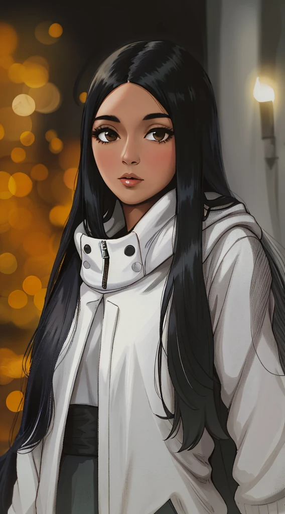 arafed woman with long black hair and a white jacket, female with long black hair, young woman with long dark hair, black haired girl wearing hoodie, photo of young woman, woman with black hair, young with long hair, girl with black hair, with straight black hair, infp young woman, bokeh in the background only, with long black hair