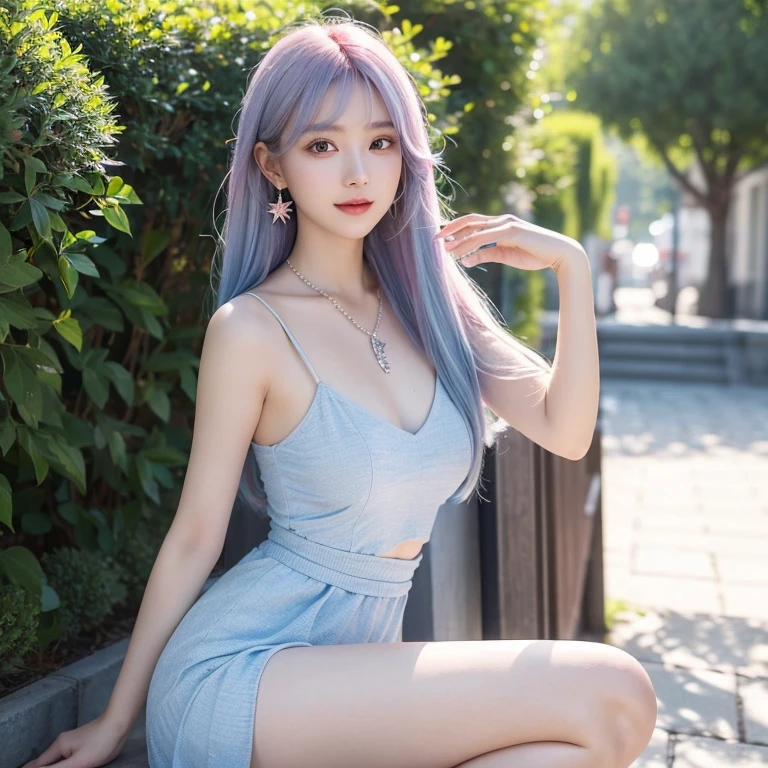 Beautiful girl with blue-pink hair,Her appearance is the embodiment of perfection。Her gorgeous blue-pink hair is like a rainbow in a dream,Shining magnificently in the sun。Every hair is soft and elastic,As if woven by fairies themselves。
Her eyes are deep and crystal clear lake water,So clear that you can see your own reflection。Those big watery eyes are like two bright staruding warmth、Kindness and wisdom。when she stares at you,It seems like the whole world will stop,Only her charming eyes remain。
The lines of her face are soft and perfect,The skin is smooth and delicate,As if it has been carefully polished without a single flaw。Her facial features are delicate and three-dimensional,The bridge of the nose is erected、The lips are red and the teeth are white,The slightly raised corners of the mouth outline a sweet smile。Her smile seems to heal the pain,Brings infinite happiness and warmth to people。
Slim and graceful figure,Her figure is as perfect as a work of art。Slender legs straight and slender,Take every step gracefully,People can't help but fall for it。Her light steps seemed to be dancing,Exudes confidence and elegance。
Her keen sense of fashion and unique taste mean her outfits are always stunning.。Her choice of clothing reveals her unique sense of personality and fashion。Whether it’s a gorgeous evening gown or casual street wear,She can always find the most suitable styles and colors to highlight her charm。She is good at using accessories,like a delicate necklace、Popular earrings etc.,Make the overall shape more eye-catching。
This beauty with blue-pink hair is the embodiment of perfection。Her appearance exudes an irresistible charm and beauty,Not just because of her unique hair color,It’s because of her inner confidence and elegance。She became the center of attention,Every detail makes people admire and yearn for it。