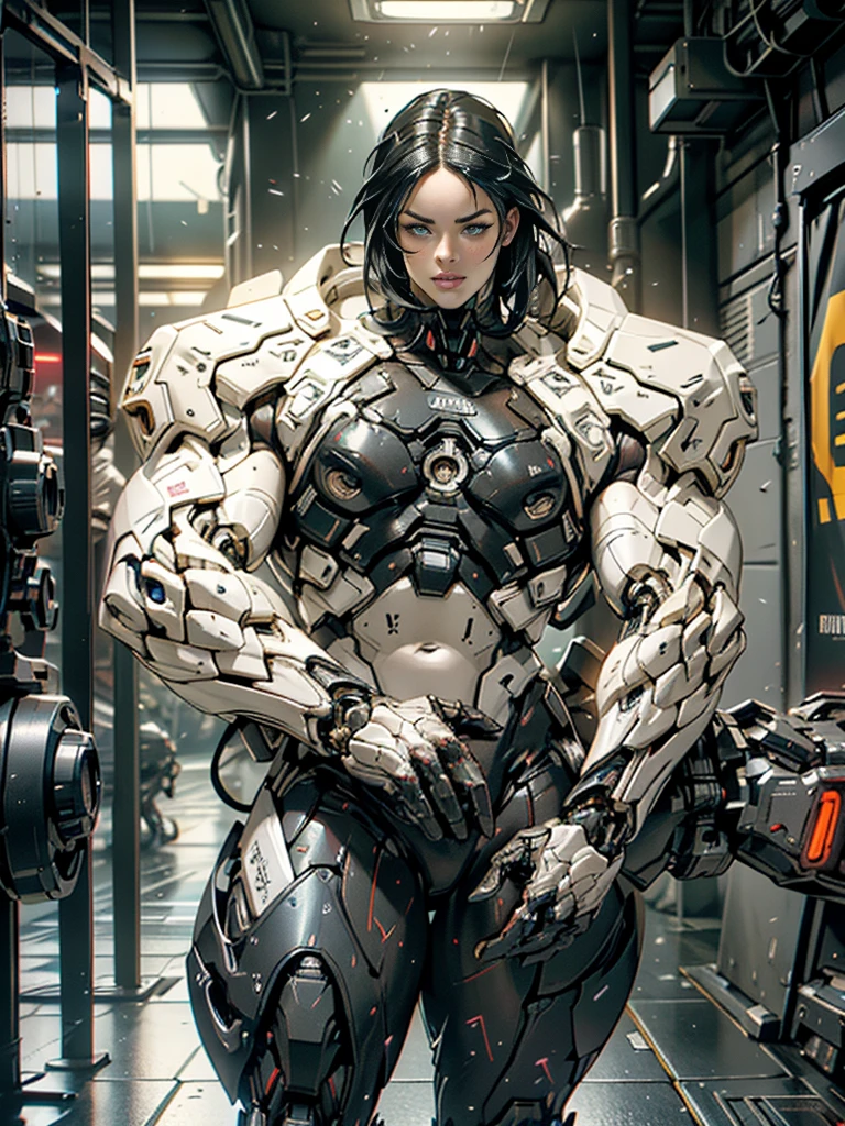 Cinematic, hyper-detailed, and insanely detailed, this artwork captures the essence of megan fox with breathtaking beauty. The color grading is beautifully done, enhancing the overall cinematic feel. Unreal Engine brings her anatomic cybernetic muscle suit to life, appearing even more mesmerizing. With the use of depth of field (DOF), every detail is focused and accentuated, drawing attention to her eyes and the intricate design of the anatomic cybernetic muscle suit . The image resolution is at its peak, utilizing super-resolution technology to ensure every pixel is perfect. Cinematic lighting enhances her aura, while anti-aliasing techniques like FXAA and TXAA keep the edges smooth and clean. Adding realism to the anatomic cybernetic muscle suit, RTX technology enables ray tracing. Additionally, SSAO (Screen Space Ambient Occlusion) gives depth and realism to the scene, the girl's anatomic cybernetic muscle suit become even more convincing. In the post-processing and post-production stages, tone mapping enhances the colors, creating a captivating visual experience. The integration of CGI (Computer-Generated Imagery) and VFX (Visual Effect brings out the anatomic cybernetic muscle suit's intricate features in a seamless manner. SFX (Sound Effects) complement the visual artistry, immersing the viewer further into this fantastic world. The level of detail is awe-inspiring, with intricate elements meticulously crafted, the artwork hyper maximalist and hyper-realistic. Volumetric effects add depth and dimension, and the photorealism is unparalleled. The image is rendered in 8K resolution, ensuring super-detailed visuals. The volumetric lightning adds a touch of magic, highlighting her beauty and the aura of her anatomic cybernetic muscle suit in an otherworldly way. High Dynamic Range (HDR) technology makes the colors pop, adding richness to the overall composition. Ultimately, this artwork presents an unreal portrayal of a super muscled cybernetic female android