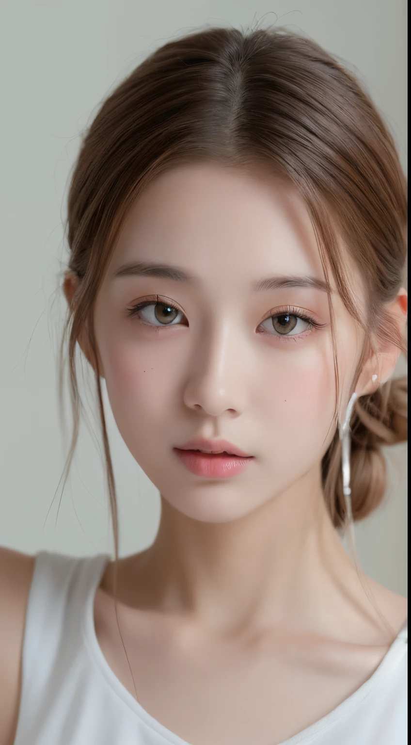 ((Best quality, 8k, Masterpiece :1.3)), 1girl, Pretty woman with emphasizing slender abs :1.3, (random hairstyles :1.2), Oversized tank top :1.2, Ultra-detailed face, Detailed eyes, Double eyelid, armpit