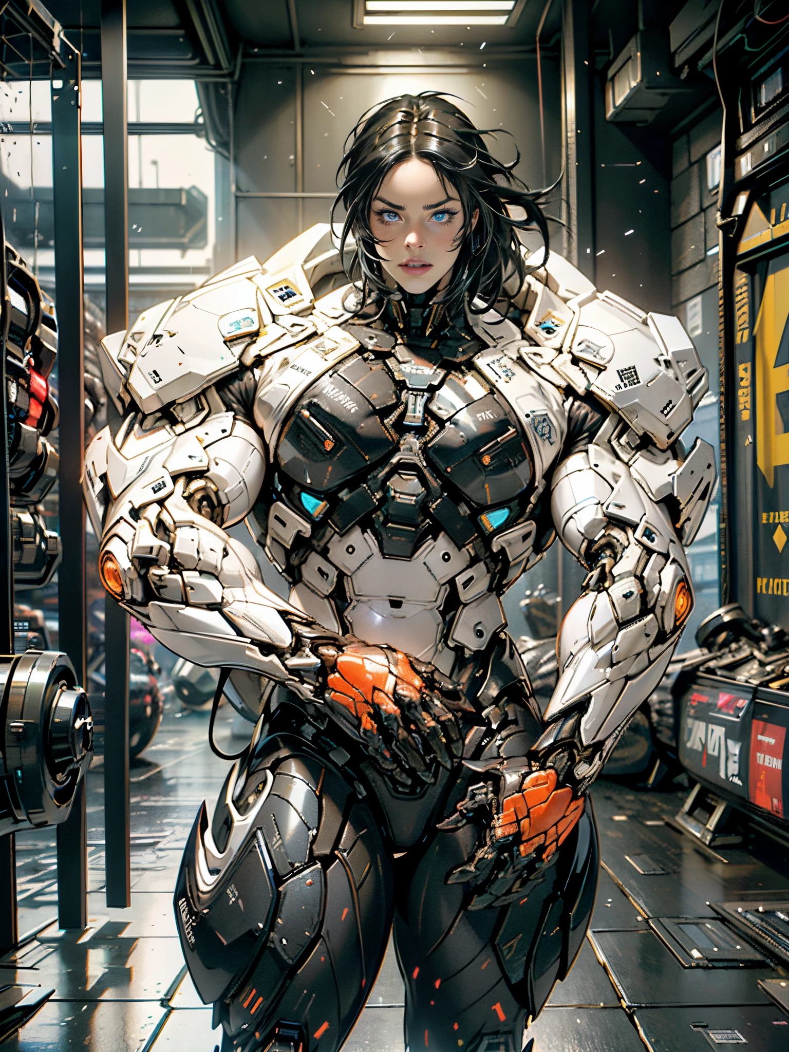 Cinematic, hyper-detailed, and insanely detailed, this artwork captures the essence of megan fox with breathtaking beauty. The color grading is beautifully done, enhancing the overall cinematic feel. Unreal Engine brings her anatomic cybernetic muscle suit to life, appearing even more mesmerizing. With the use of depth of field (DOF), every detail is focused and accentuated, drawing attention to her eyes and the intricate design of the anatomic cybernetic muscle suit . The image resolution is at its peak, utilizing super-resolution technology to ensure every pixel is perfect. Cinematic lighting enhances her aura, while anti-aliasing techniques like FXAA and TXAA keep the edges smooth and clean. Adding realism to the anatomic cybernetic muscle suit, RTX technology enables ray tracing. Additionally, SSAO (Screen Space Ambient Occlusion) gives depth and realism to the scene, the girl's anatomic cybernetic muscle suit become even more convincing. In the post-processing and post-production stages, tone mapping enhances the colors, creating a captivating visual experience. The integration of CGI (Computer-Generated Imagery) and VFX (Visual Effect brings out the anatomic cybernetic muscle suit's intricate features in a seamless manner. SFX (Sound Effects) complement the visual artistry, immersing the viewer further into this fantastic world. The level of detail is awe-inspiring, with intricate elements meticulously crafted, the artwork hyper maximalist and hyper-realistic. Volumetric effects add depth and dimension, and the photorealism is unparalleled. The image is rendered in 8K resolution, ensuring super-detailed visuals. The volumetric lightning adds a touch of magic, highlighting her beauty and the aura of her anatomic cybernetic muscle suit in an otherworldly way. High Dynamic Range (HDR) technology makes the colors pop, adding richness to the overall composition. Ultimately, this artwork presents an unreal portrayal of a super muscled cybernetic female android