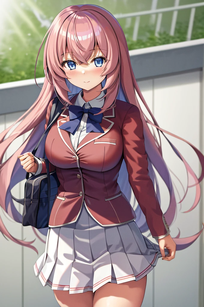 masterpiece, best quality, highres, 1girl, ichinose honami, white skirt, school bag