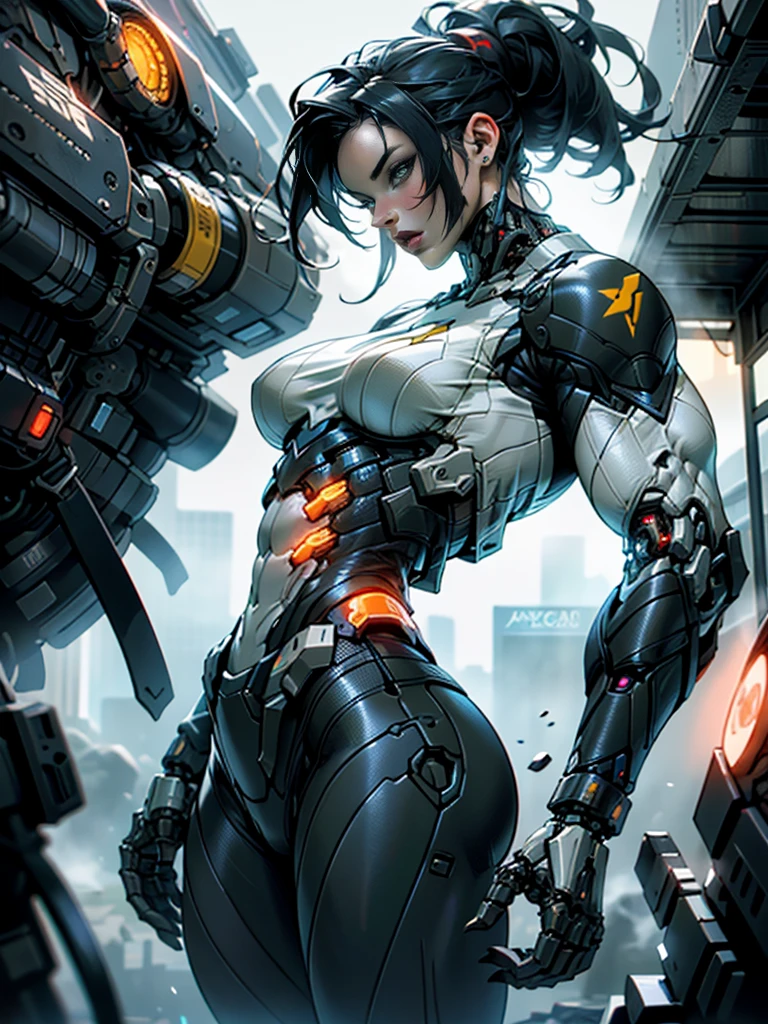 Cinematic, hyper-detailed, and insanely detailed, this artwork captures the essence of megan fox with breathtaking beauty. The color grading is beautifully done, enhancing the overall cinematic feel. Unreal Engine brings her anatomic cybernetic muscle suit to life, appearing even more mesmerizing. With the use of depth of field (DOF), every detail is focused and accentuated, drawing attention to her eyes and the intricate design of the anatomic cybernetic muscle suit . The image resolution is at its peak, utilizing super-resolution technology to ensure every pixel is perfect. Cinematic lighting enhances her aura, while anti-aliasing techniques like FXAA and TXAA keep the edges smooth and clean. Adding realism to the anatomic cybernetic muscle suit, RTX technology enables ray tracing. Additionally, SSAO (Screen Space Ambient Occlusion) gives depth and realism to the scene, the girl's anatomic cybernetic muscle suit become even more convincing. In the post-processing and post-production stages, tone mapping enhances the colors, creating a captivating visual experience. The integration of CGI (Computer-Generated Imagery) and VFX (Visual Effect brings out the anatomic cybernetic muscle suit's intricate features in a seamless manner. SFX (Sound Effects) complement the visual artistry, immersing the viewer further into this fantastic world. The level of detail is awe-inspiring, with intricate elements meticulously crafted, the artwork hyper maximalist and hyper-realistic. Volumetric effects add depth and dimension, and the photorealism is unparalleled. The image is rendered in 8K resolution, ensuring super-detailed visuals. The volumetric lightning adds a touch of magic, highlighting her beauty and the aura of her anatomic cybernetic muscle suit in an otherworldly way. High Dynamic Range (HDR) technology makes the colors pop, adding richness to the overall composition. Ultimately, this artwork presents an unreal portrayal of a super muscled cybernetic female android