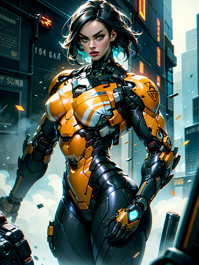 Cinematic, hyper-detailed, and insanely detailed, this artwork captures the essence of megan fox with breathtaking beauty. The color grading is beautifully done, enhancing the overall cinematic feel. Unreal Engine brings her anatomic cybernetic muscle suit to life, appearing even more mesmerizing. With the use of depth of field (DOF), every detail is focused and accentuated, drawing attention to her eyes and the intricate design of the anatomic cybernetic muscle suit . The image resolution is at its peak, utilizing super-resolution technology to ensure every pixel is perfect. Cinematic lighting enhances her aura, while anti-aliasing techniques like FXAA and TXAA keep the edges smooth and clean. Adding realism to the anatomic cybernetic muscle suit, RTX technology enables ray tracing. Additionally, SSAO (Screen Space Ambient Occlusion) gives depth and realism to the scene, the girl's anatomic cybernetic muscle suit become even more convincing. In the post-processing and post-production stages, tone mapping enhances the colors, creating a captivating visual experience. The integration of CGI (Computer-Generated Imagery) and VFX (Visual Effect brings out the anatomic cybernetic muscle suit's intricate features in a seamless manner. SFX (Sound Effects) complement the visual artistry, immersing the viewer further into this fantastic world. The level of detail is awe-inspiring, with intricate elements meticulously crafted, the artwork hyper maximalist and hyper-realistic. Volumetric effects add depth and dimension, and the photorealism is unparalleled. The image is rendered in 8K resolution, ensuring super-detailed visuals. The volumetric lightning adds a touch of magic, highlighting her beauty and the aura of her anatomic cybernetic muscle suit in an otherworldly way. High Dynamic Range (HDR) technology makes the colors pop, adding richness to the overall composition. Ultimately, this artwork presents an unreal portrayal of a super muscled cybernetic female android