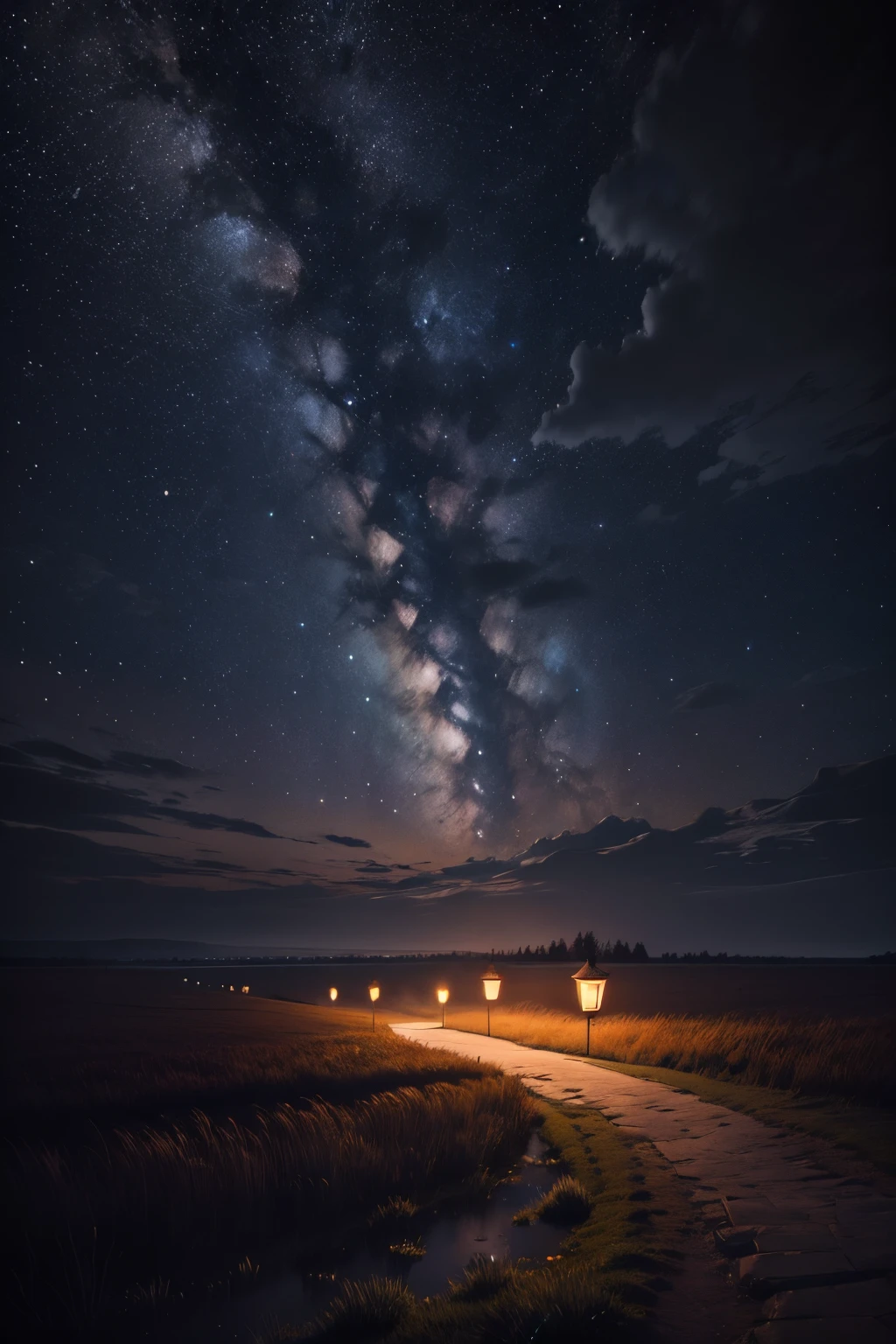 Lanterns in a beautiful starry night, Landscape photography, inspired by Photographer Mikko Lagerstedt Creative & Emotional Landscape Photography
