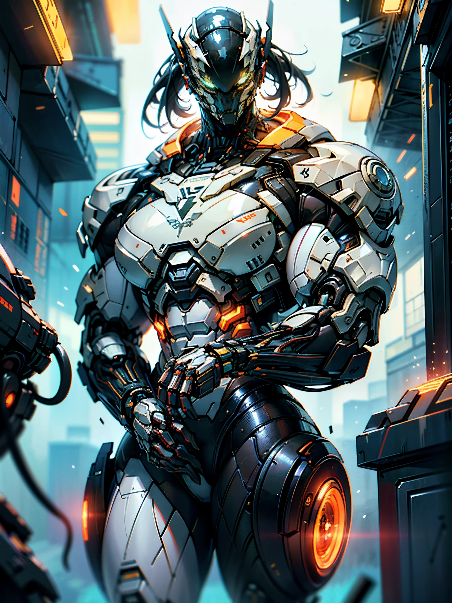Cinematic, hyper-detailed, and insanely detailed, this artwork captures the essence of megan fox with breathtaking beauty. The color grading is beautifully done, enhancing the overall cinematic feel. Unreal Engine brings her anatomic cybernetic muscle suit to life, appearing even more mesmerizing. With the use of depth of field (DOF), every detail is focused and accentuated, drawing attention to her eyes and the intricate design of the anatomic cybernetic muscle suit . The image resolution is at its peak, utilizing super-resolution technology to ensure every pixel is perfect. Cinematic lighting enhances her aura, while anti-aliasing techniques like FXAA and TXAA keep the edges smooth and clean. Adding realism to the anatomic cybernetic muscle suit, RTX technology enables ray tracing. Additionally, SSAO (Screen Space Ambient Occlusion) gives depth and realism to the scene, the girl's anatomic cybernetic muscle suit become even more convincing. In the post-processing and post-production stages, tone mapping enhances the colors, creating a captivating visual experience. The integration of CGI (Computer-Generated Imagery) and VFX (Visual Effect brings out the anatomic cybernetic muscle suit's intricate features in a seamless manner. SFX (Sound Effects) complement the visual artistry, immersing the viewer further into this fantastic world. The level of detail is awe-inspiring, with intricate elements meticulously crafted, the artwork hyper maximalist and hyper-realistic. Volumetric effects add depth and dimension, and the photorealism is unparalleled. The image is rendered in 8K resolution, ensuring super-detailed visuals. The volumetric lightning adds a touch of magic, highlighting her beauty and the aura of her anatomic cybernetic muscle suit in an otherworldly way. High Dynamic Range (HDR) technology makes the colors pop, adding richness to the overall composition. Ultimately, this artwork presents an unreal portrayal of a super muscled cybernetic female android