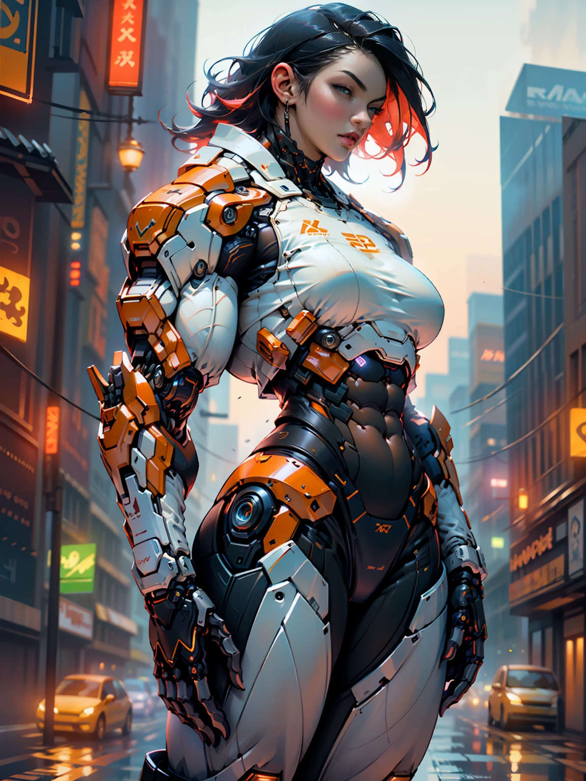 Cinematic, hyper-detailed, and insanely detailed, this artwork captures the essence of megan fox with breathtaking beauty. The color grading is beautifully done, enhancing the overall cinematic feel. Unreal Engine brings her anatomic cybernetic muscle suit to life, appearing even more mesmerizing. With the use of depth of field (DOF), every detail is focused and accentuated, drawing attention to her eyes and the intricate design of the anatomic cybernetic muscle suit . The image resolution is at its peak, utilizing super-resolution technology to ensure every pixel is perfect. Cinematic lighting enhances her aura, while anti-aliasing techniques like FXAA and TXAA keep the edges smooth and clean. Adding realism to the anatomic cybernetic muscle suit, RTX technology enables ray tracing. Additionally, SSAO (Screen Space Ambient Occlusion) gives depth and realism to the scene, the girl's anatomic cybernetic muscle suit become even more convincing. In the post-processing and post-production stages, tone mapping enhances the colors, creating a captivating visual experience. The integration of CGI (Computer-Generated Imagery) and VFX (Visual Effect brings out the anatomic cybernetic muscle suit's intricate features in a seamless manner. SFX (Sound Effects) complement the visual artistry, immersing the viewer further into this fantastic world. The level of detail is awe-inspiring, with intricate elements meticulously crafted, the artwork hyper maximalist and hyper-realistic. Volumetric effects add depth and dimension, and the photorealism is unparalleled. The image is rendered in 8K resolution, ensuring super-detailed visuals. The volumetric lightning adds a touch of magic, highlighting her beauty and the aura of her anatomic cybernetic muscle suit in an otherworldly way. High Dynamic Range (HDR) technology makes the colors pop, adding richness to the overall composition. Ultimately, this artwork presents an unreal portrayal of a super muscled cybernetic female android