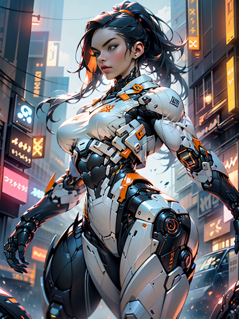 Cinematic, hyper-detailed, and insanely detailed, this artwork captures the essence of megan fox with breathtaking beauty. The color grading is beautifully done, enhancing the overall cinematic feel. Unreal Engine brings her anatomic cybernetic muscle suit to life, appearing even more mesmerizing. With the use of depth of field (DOF), every detail is focused and accentuated, drawing attention to her eyes and the intricate design of the anatomic cybernetic muscle suit . The image resolution is at its peak, utilizing super-resolution technology to ensure every pixel is perfect. Cinematic lighting enhances her aura, while anti-aliasing techniques like FXAA and TXAA keep the edges smooth and clean. Adding realism to the anatomic cybernetic muscle suit, RTX technology enables ray tracing. Additionally, SSAO (Screen Space Ambient Occlusion) gives depth and realism to the scene, the girl's anatomic cybernetic muscle suit become even more convincing. In the post-processing and post-production stages, tone mapping enhances the colors, creating a captivating visual experience. The integration of CGI (Computer-Generated Imagery) and VFX (Visual Effect brings out the anatomic cybernetic muscle suit's intricate features in a seamless manner. SFX (Sound Effects) complement the visual artistry, immersing the viewer further into this fantastic world. The level of detail is awe-inspiring, with intricate elements meticulously crafted, the artwork hyper maximalist and hyper-realistic. Volumetric effects add depth and dimension, and the photorealism is unparalleled. The image is rendered in 8K resolution, ensuring super-detailed visuals. The volumetric lightning adds a touch of magic, highlighting her beauty and the aura of her anatomic cybernetic muscle suit in an otherworldly way. High Dynamic Range (HDR) technology makes the colors pop, adding richness to the overall composition. Ultimately, this artwork presents an unreal portrayal of a super muscled cybernetic female android