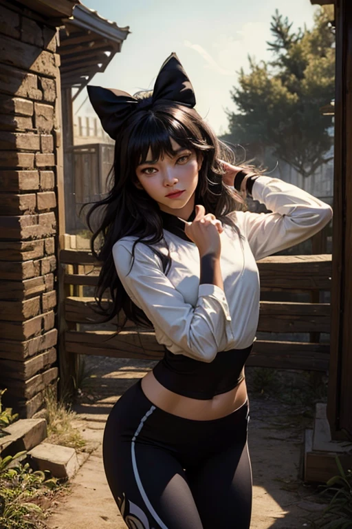 ultra-detailed,highly detailed,best quality,masterpiece,illustration,
A young woman with long black hair and a white tank top sits on a white tiled floor, eating a pastry while a black cat watches her. The image has a warm and inviting atmosphere, with soft lighting and a sense of peaceful relaxation. The woman is dressed in a white tank top, denim shorts, black tights, and black loafers. She has long black hair tied back in a ponytail, and her expression is calm and serene. Her bright red and yellow eyes add a touch of vibrancy to her appearance. The black cat sits quietly beside her, its yellow eyes sparkling with curiosity. The overall mood of the image is one of quietude and contentment. The woman's relaxed posture and the soft lighting suggest a sense of peace and ease. The cat's presence adds a touch of playfulness and companionship to the scene.