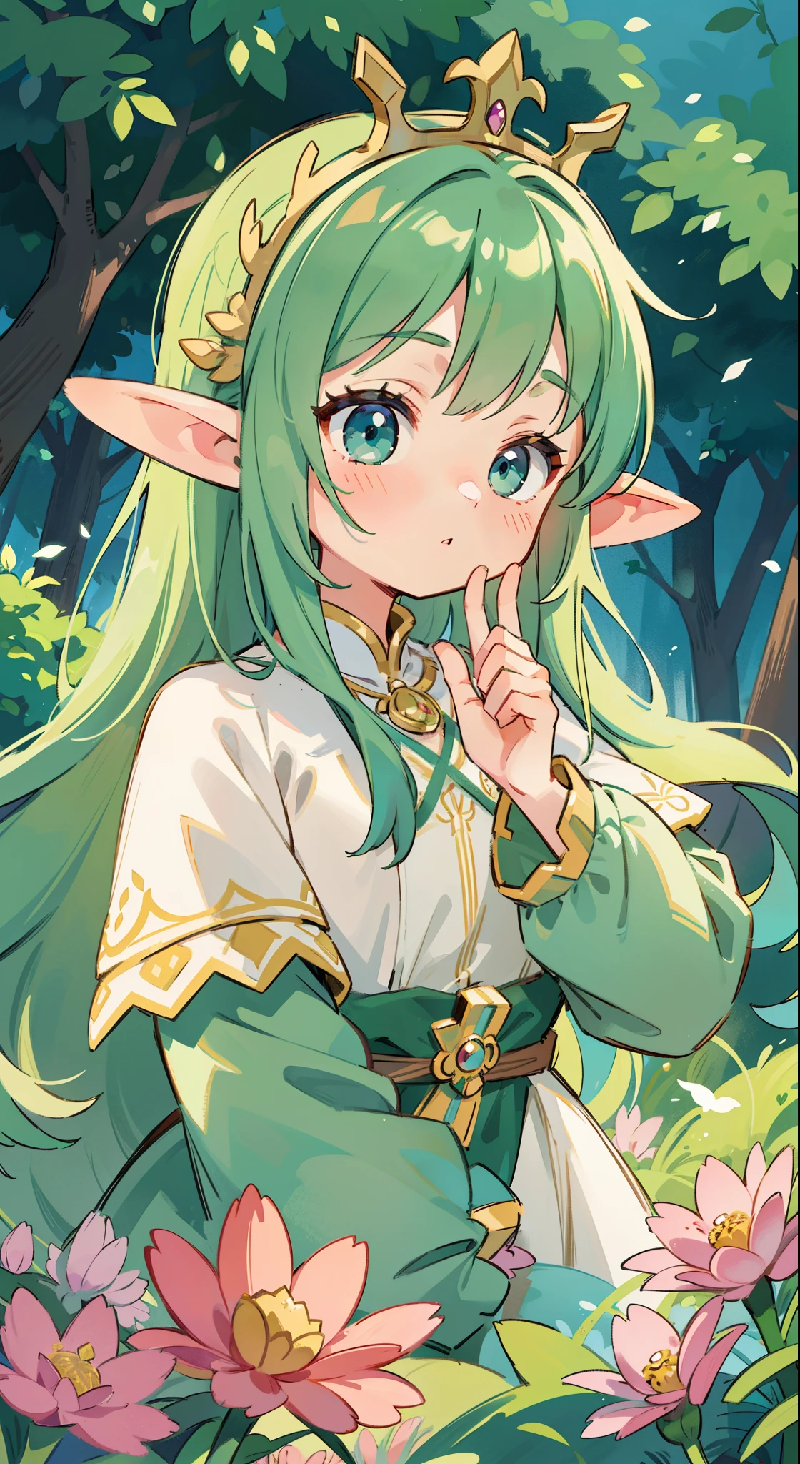 high high quality，masterpiece，Delicate facial features，Delicate hair，Delicate eyes，Delicate hair，animemanga girl，deer antlerlack color hair，florals, Dreamy style, Fantastic flower garden，fantasy style clothing,Romantic dress,  beautiful and elegant elf queen, a beautiful fantasy empress, Fantasy art style, ((a beautiful fantasy empress)), Anime fantasy illustration, high priestess, fey queen of the summer forest, anime art nouveau, goddess of the forest, portrait of an elf queen, A beautiful artwork illustration，8K high quality detailed art（Delicate facial portrayal）（Fine hair depiction）（highest  quality）（Master masterpieces）（High degree of completion）（a sense of atmosphere）8k wallpaper，tmasterpiece，Best quality at best，ultra - detailed