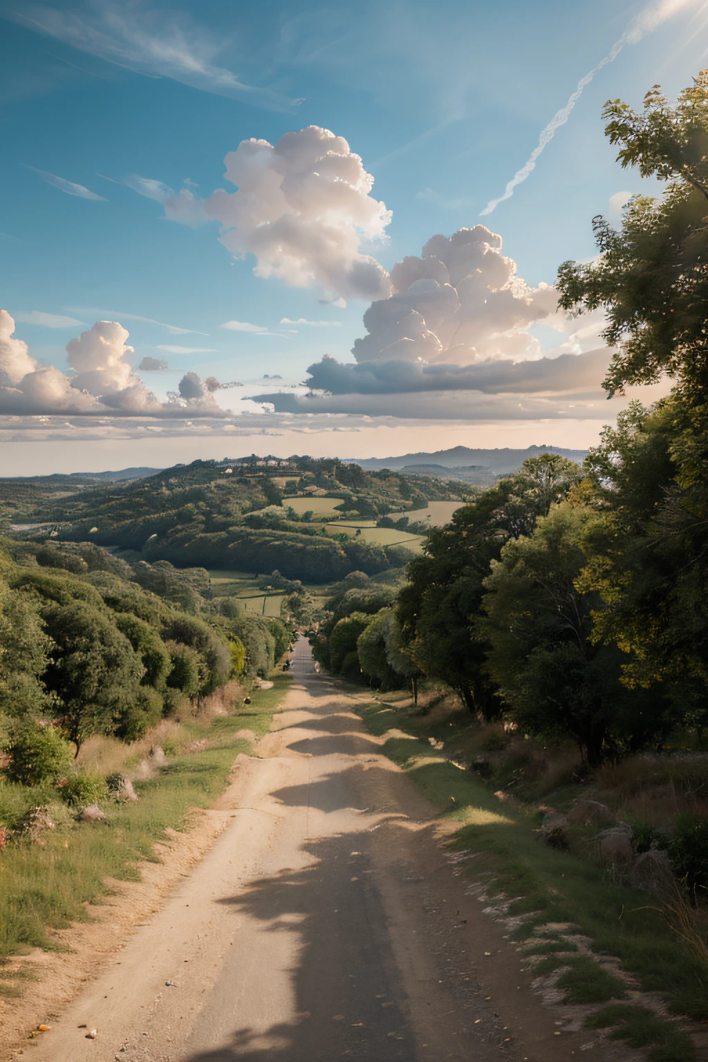 animesque, Background art, Beautiful Landscapes, Deities Shika, Natural objects, Studio Ghibli style, You can feel the feel of the brush, countryside view, Sky and clouds