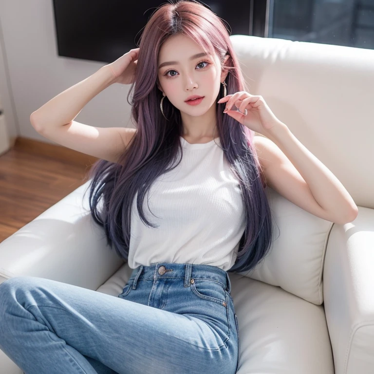 Beautiful girl with blue-pink hair，She is like a brilliant brilliance in winter，A sharp contrast to the cold background。Her hair is as pure as  and snow，Delicate silk threads hang gently on her slender shoulders，As if falling snowflakes surround her。

Against this winter background，Her eyes are like two crystal clear  crystals，It seems to capture the mystery and clarity of the entire season。Those lake-like eyes sparkled with a warm light，Like the winter sun shining through the ，Heartwarming。

Her face is as white as snow，As pure as the first snow in winter。The skin is delicate and smooth，It&#39;s like being purified by the coldness of winter。There is a hint of blush on the cheeks，Like a breath of vitality brought by the gentle blowing cold wind。

Her figure is slim and elegant，Dancing in the winter wind。She is wearing a gorgeous cashmere coat，lightly draped over the body，It adds a sense of nobility and warmth to her。Slender legs are wrapped in a pair of boots，Light and steady pace，Like a dancer on the  and snow。

In winter，She chose some fashionable and warm clothing to show her personality and taste。She is wearing an exquisite woolen scarf，Wrap neck tightly，It not only keeps warm but also highlights her beautiful collarbone lines.。Wearing a gorgeous glove on the hand，embellished with sparkling jeweludes a mesmerizing glow。

The beauty with blue-pink hair，Complements the winter background。she looks so perfect，Like an elf born in a winter wonderland。The confidence and elegance she exudes are as heart-warming as the winter sunshine.，Become the most desirable existence in the cold winter。