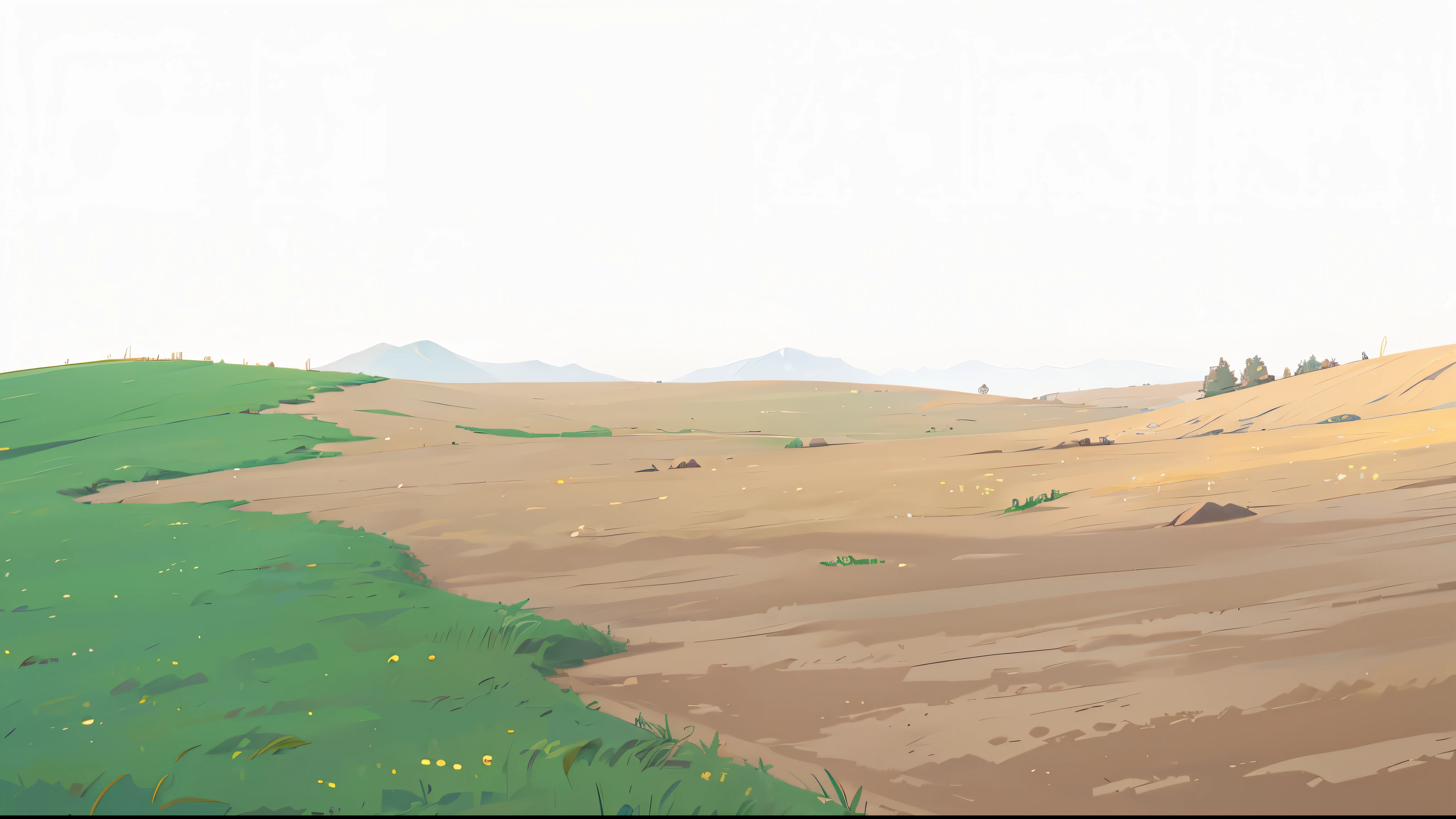 grassy ground, super wide field, dirt ground, grass,