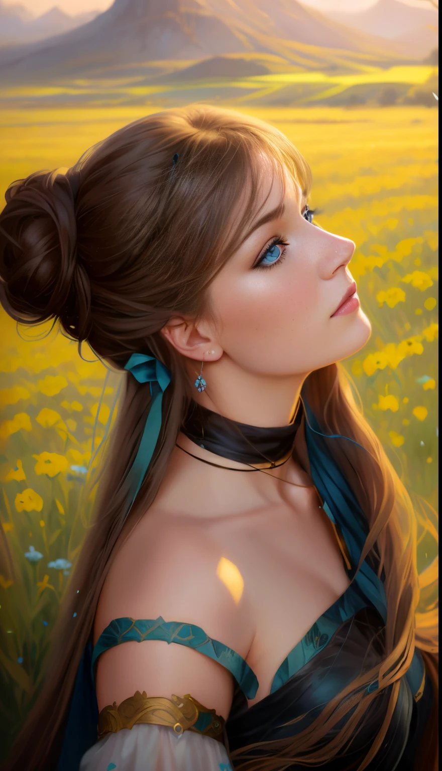 picture of a woman with long hair and blue eyes in a field, beautiful fantasy art portrait, fantasy art portrait, fantasy portrait art, beautiful fantasy portrait, fantasy portrait, gorgeous digital painting, beautiful digital painting, Detailed matte fantasy portrait, beautiful digital illustration, in the art style of bowater, Fantasy genre portrait, karol bak uhd, beautiful digital artwork