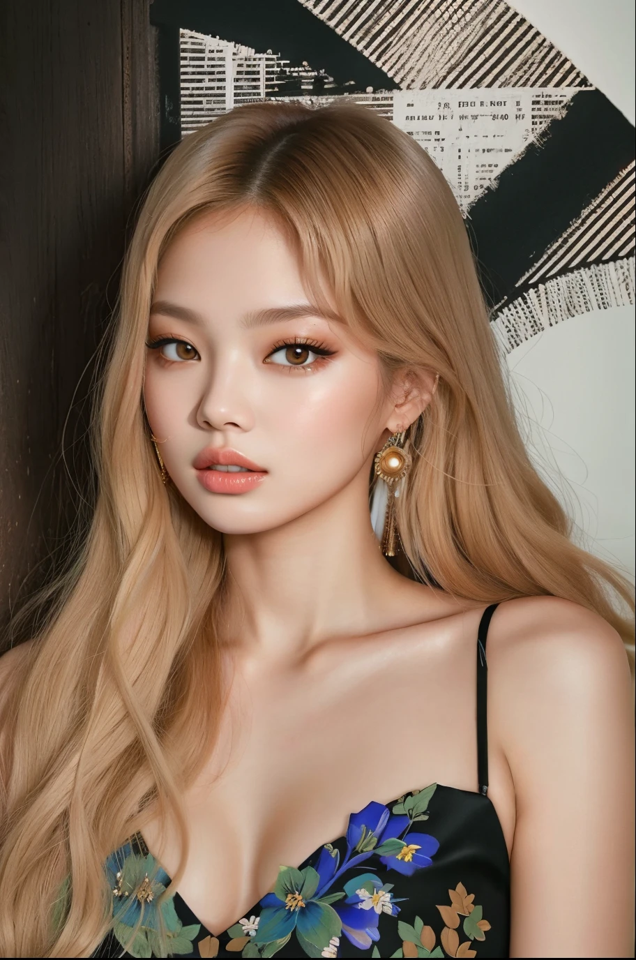 Jennie blackpink com longos cabelos loiros e um vestido colorido, uma loira linda, Yelena Belova, modelo muito bonito, Angelina Stroganova, com longos cabelos loiros, menina loira bonita, longos cabelos loiros e olhos grandes, cabelos loiros elegantes, Anna Nikonova aka Newmilky, Anastasia Ovchinnikova, beautiful cheekbones, modelo bonito,  jennie blackpink