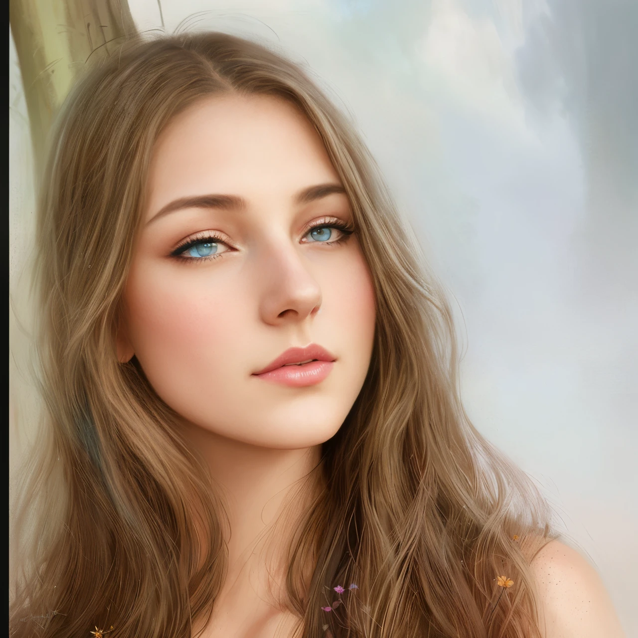 picture of a woman with long hair and blue eyes in a field, beautiful fantasy art portrait, fantasy art portrait, fantasy portrait art, beautiful fantasy portrait, fantasy portrait, gorgeous digital painting, beautiful digital painting, Detailed matte fantasy portrait, beautiful digital illustration, in the art style of bowater, Fantasy genre portrait, karol bak uhd, beautiful digital artwork
