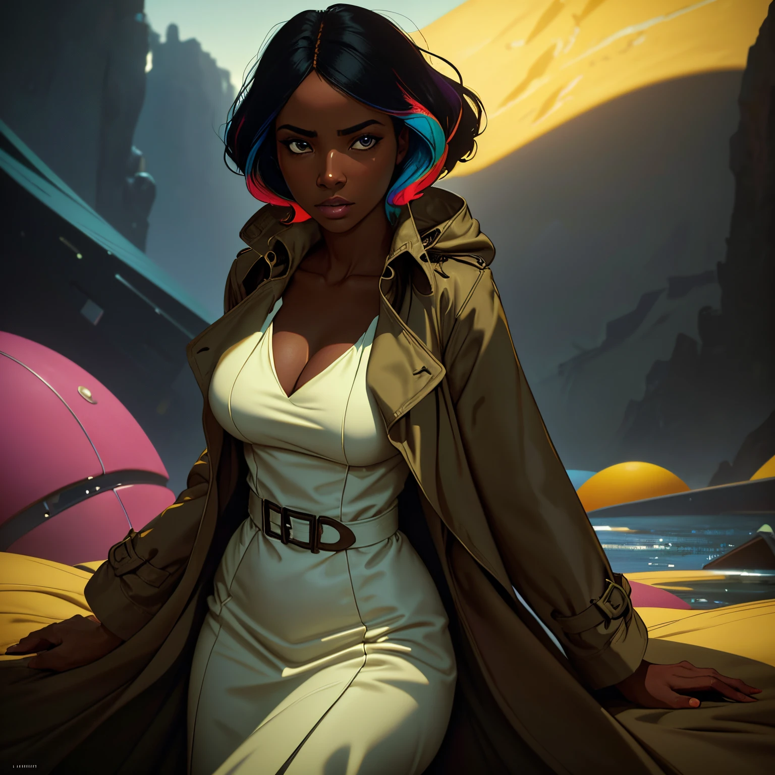 In a low-budget sci-fi film setting, Earth is taken over by the black race since they have been taken over by deomons they have god like powers and are worshipped by some humans. In this scene, 23 year old Africas who are secret demons . Pose in standing, sitting, kneeling, or on all fours sexual poses.
Show them in dynamic sexual poses of standing, sitting, kneeling, or on all fours. Display their superiority and satanic worshisp with pentagrams, arabic writing and other evil things. They are topless (abnormally large bolt on tits 1.2) and wearing wearing thigh highs, garter belt and thong.(variable:: Hijab, no hijab), they are surrounded by fellow black demons and Arab worshippers in various groupings of solo, duo, trio, or quartet. Portray their skin with a shiny, oiled effect. Create the visual style of a professional model shoot with high-quality elements such as 8K UHD resolution, DSLR equipment, soft lighting, and notable details achieved using the Fujifilm XT3 camera set at f/5.6 aperture. Incorporate a sense of drama by applying a film grain effect with a weight change of 1.2 on the value scale.